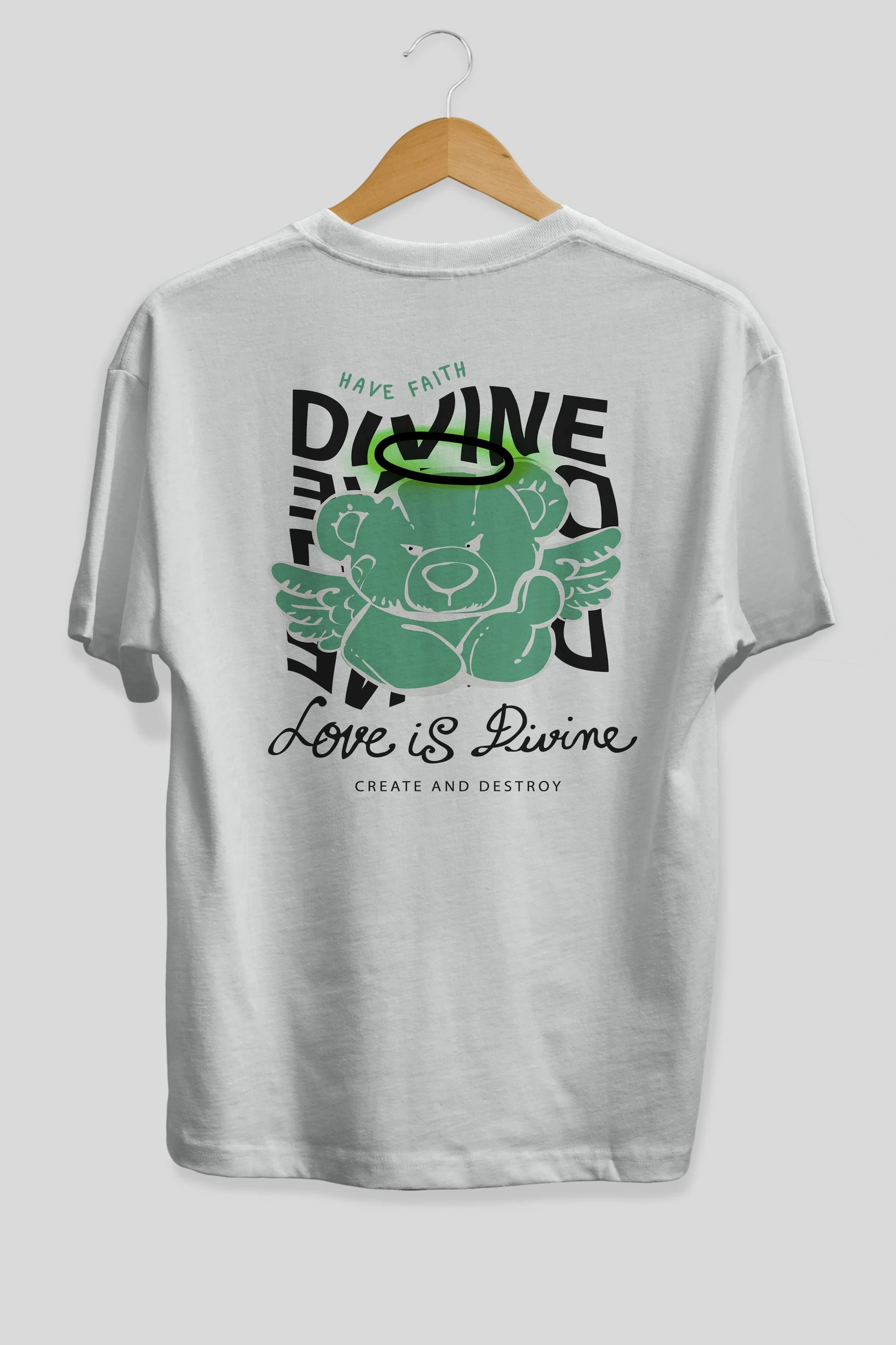 Love is Divine Bear Arka Baskılı Oversize t-shirt Erkek Kadın Unisex