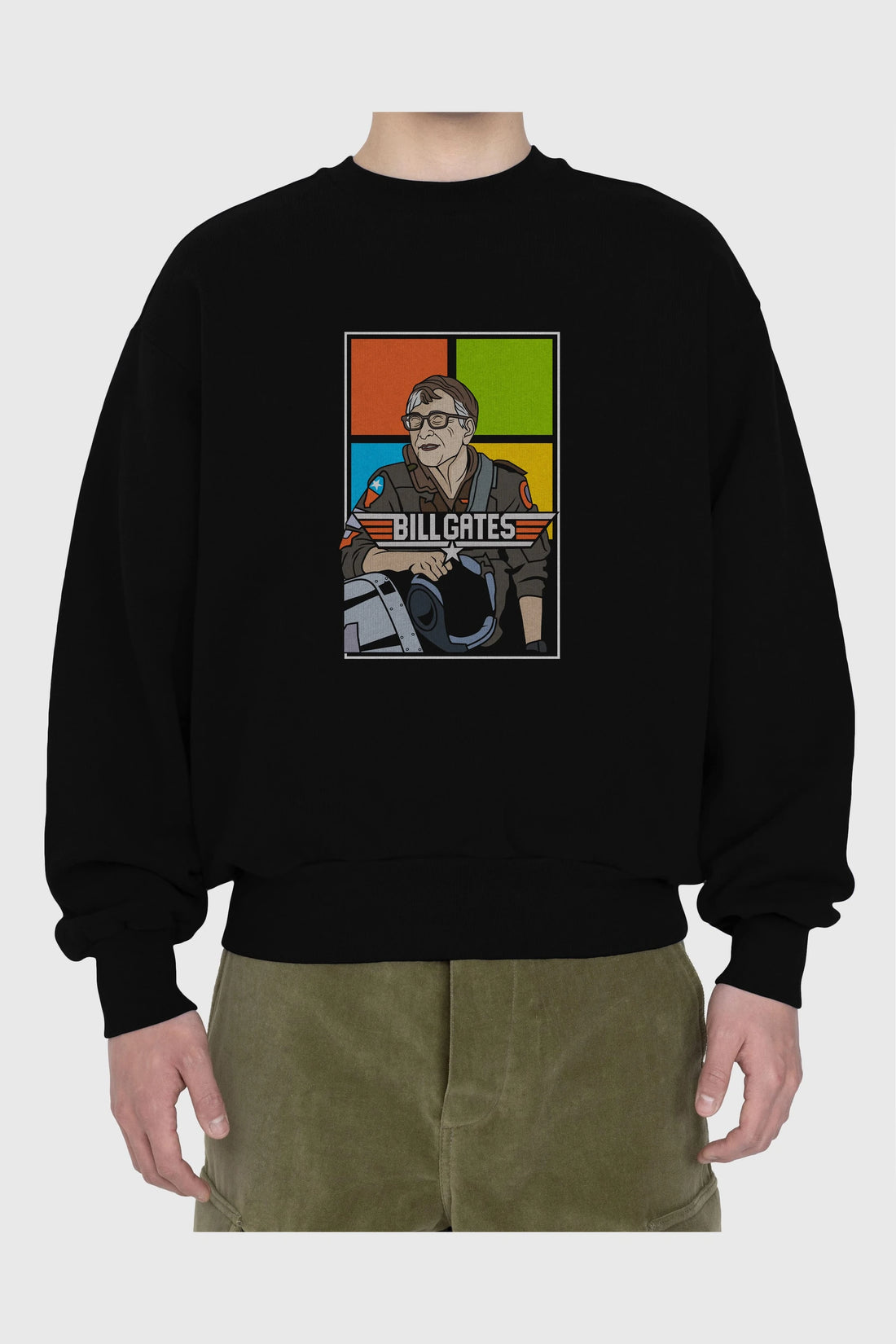 Bill Gates Top Gun Ön Baskılı Oversize Sweatshirt Erkek Kadın Unisex