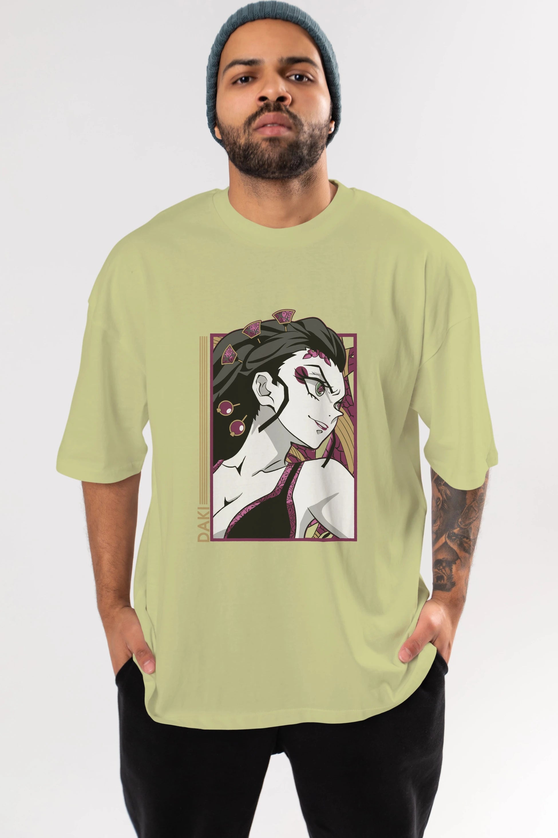 Daki DEMION SLAYER Anime Ön Baskılı Oversize t-shirt %100 pamuk Erkek Kadın Unisex