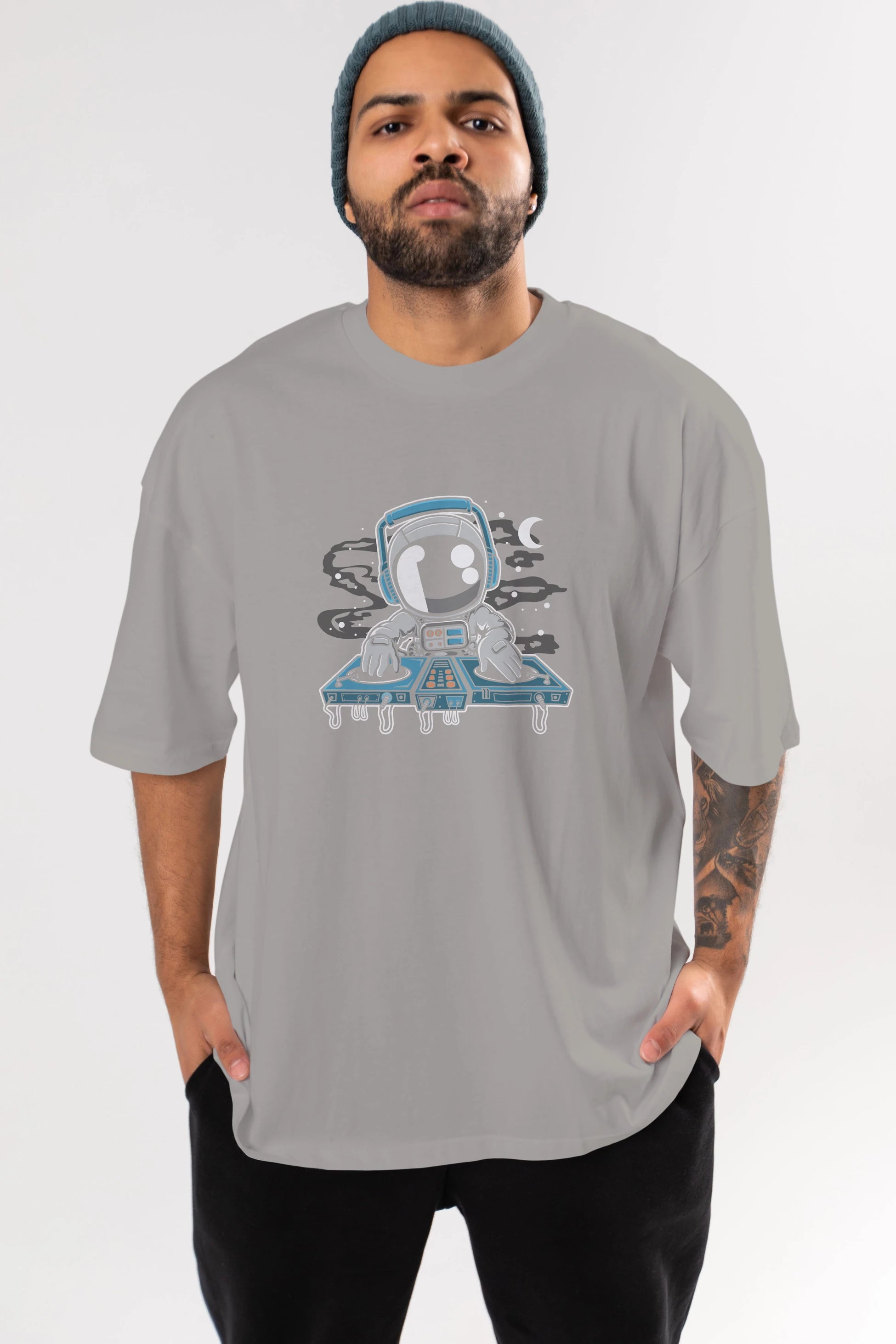 Astronaut Turntable Ön Baskılı Oversize t-shirt Erkek Kadın Unisex