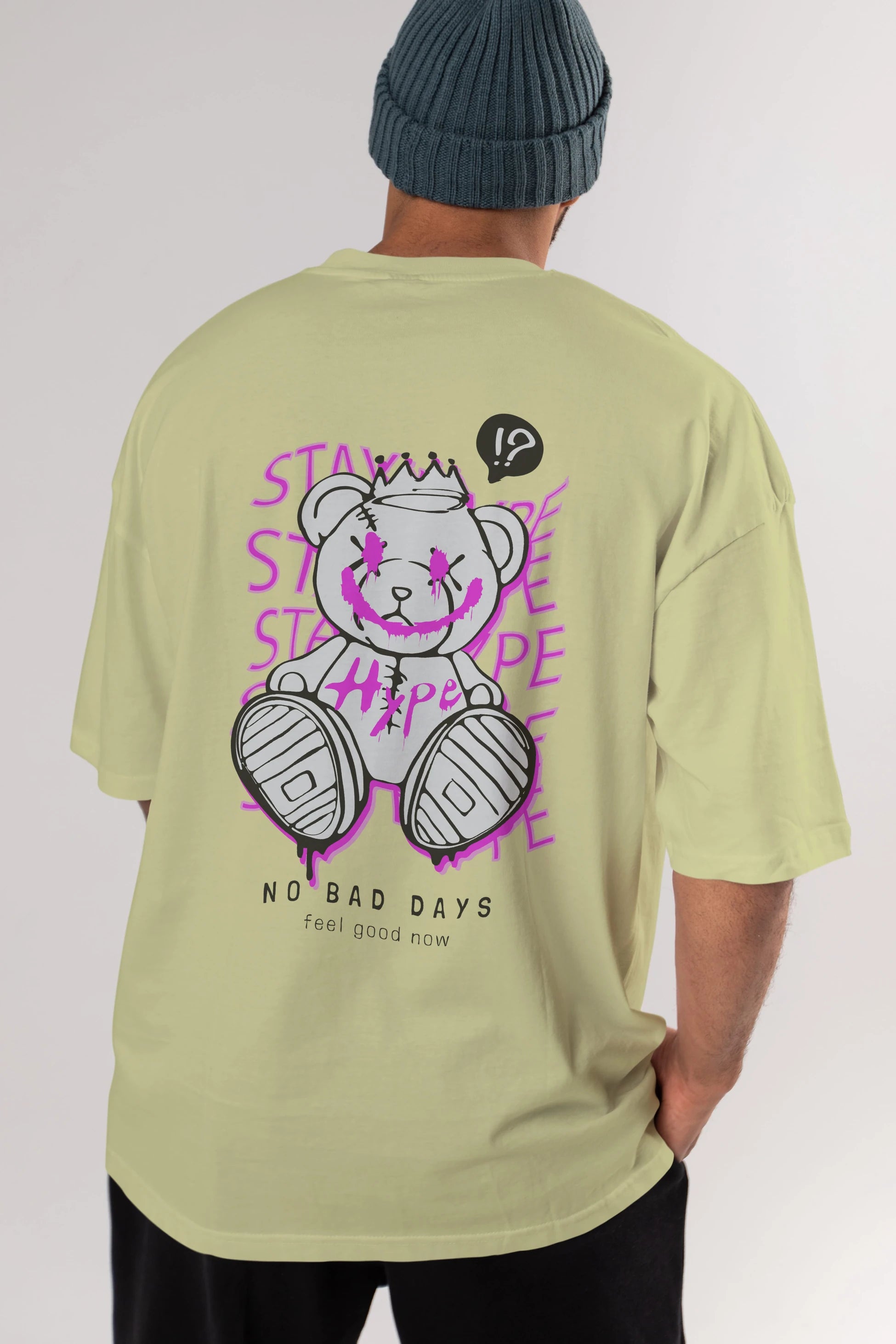 Stay Hype Bear Arka Baskılı Oversize t-shirt Erkek Kadın Unisex