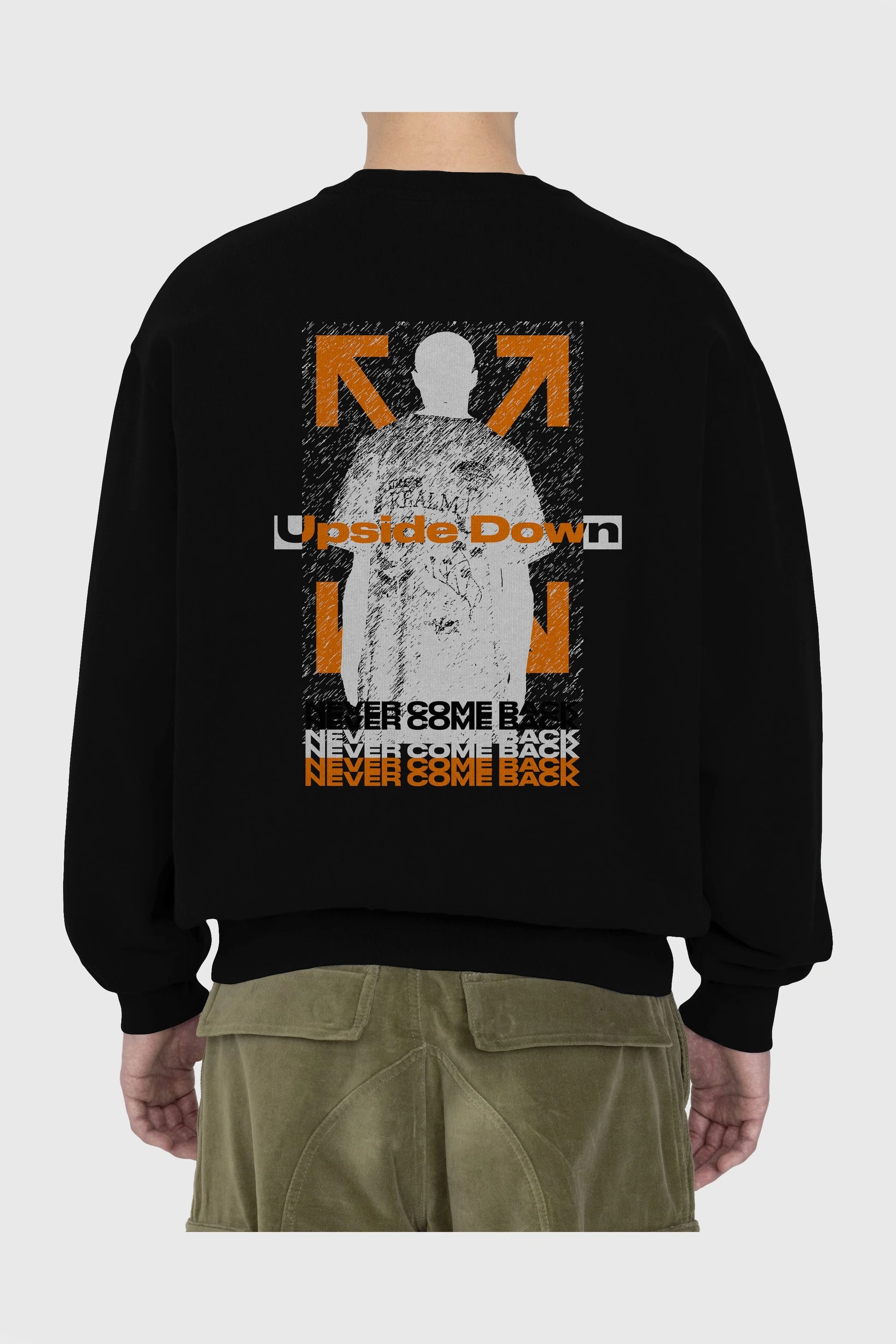 Upside Down Arka Baskılı Oversize Sweatshirt Erkek Kadın Unisex
