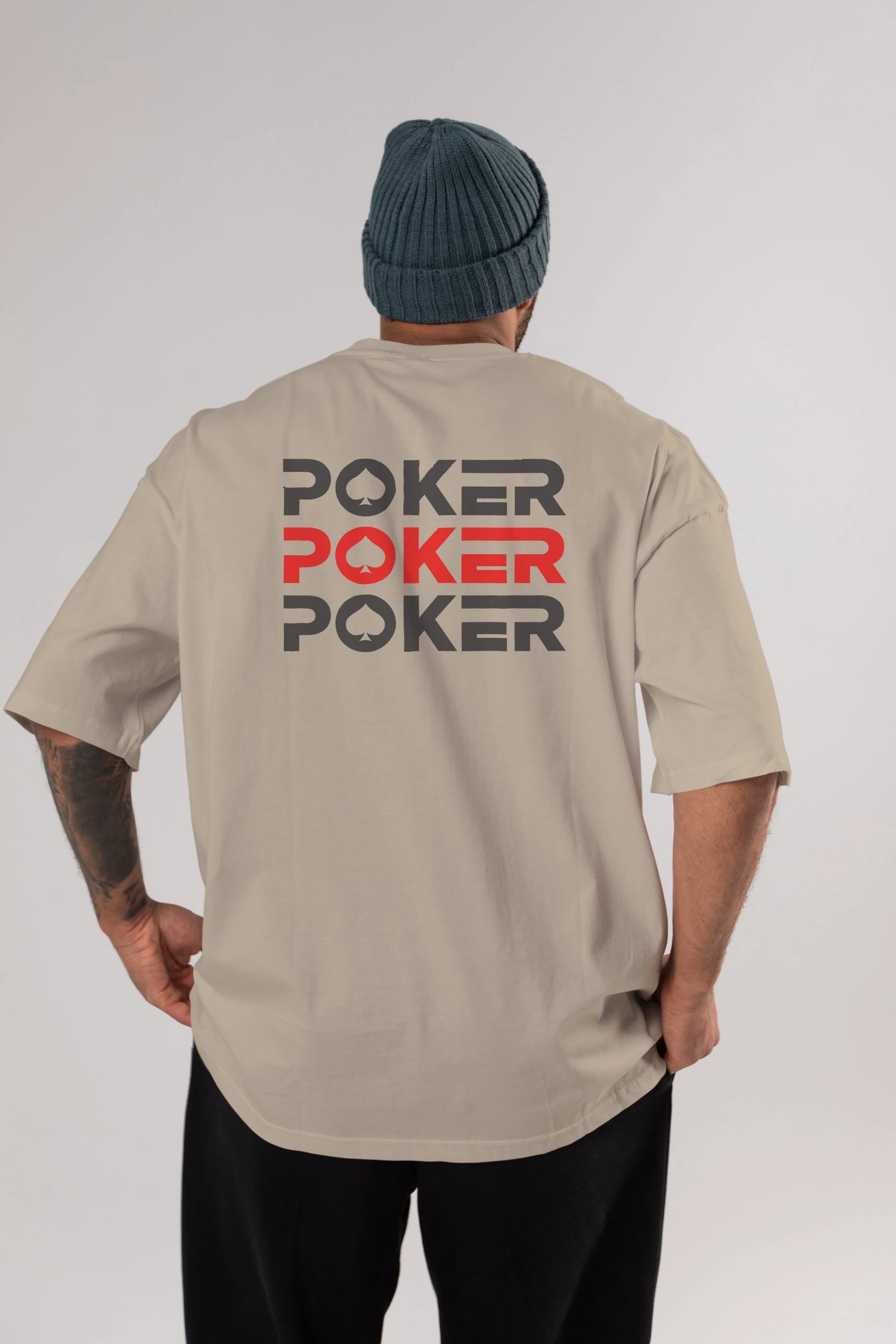 Poker Arka Baskılı Oversize t-shirt Erkek Kadın Unisex