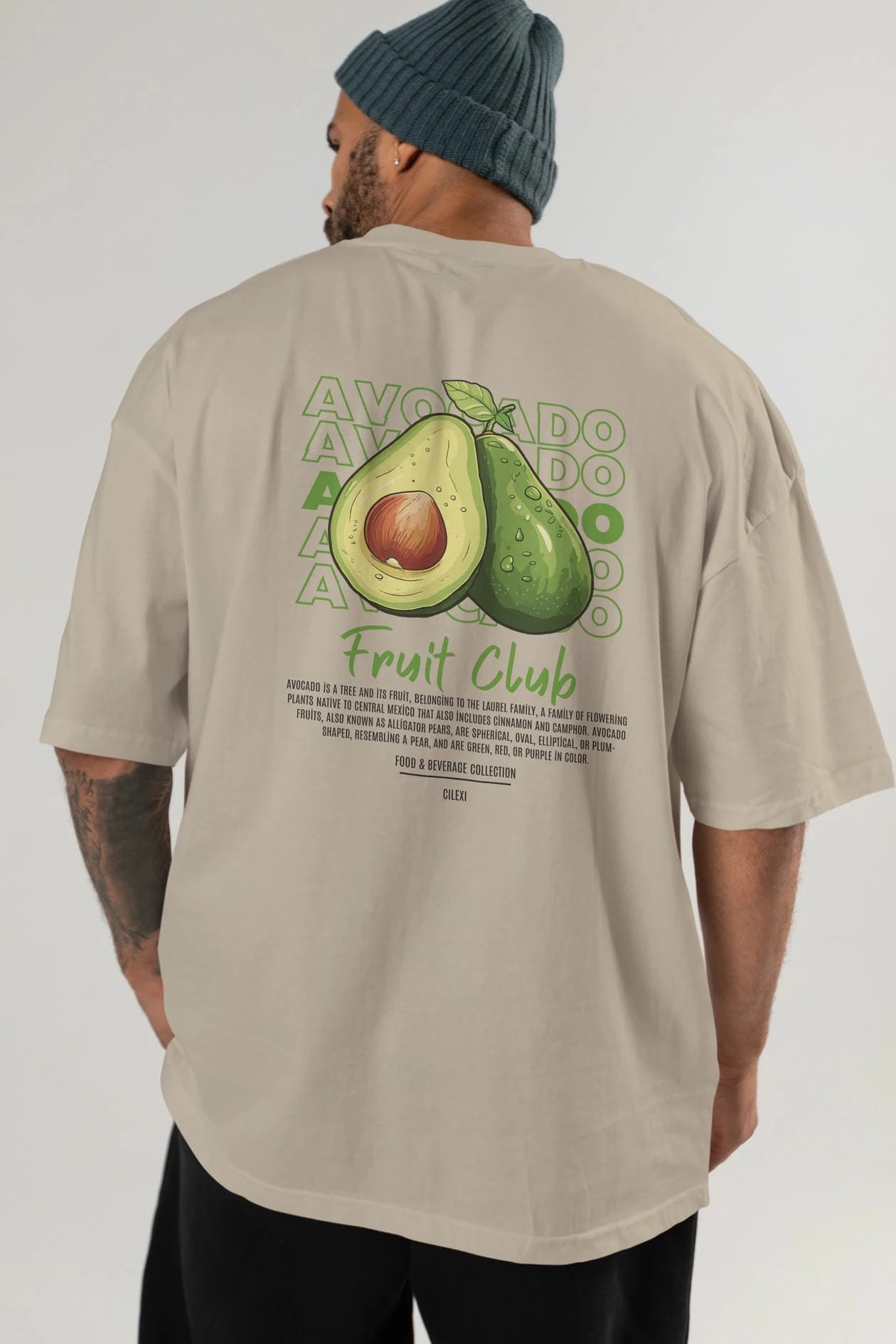 Avocado Arka Baskılı Oversize t-shirt Erkek Kadın Pamuk Bisiklet Yaka tişort