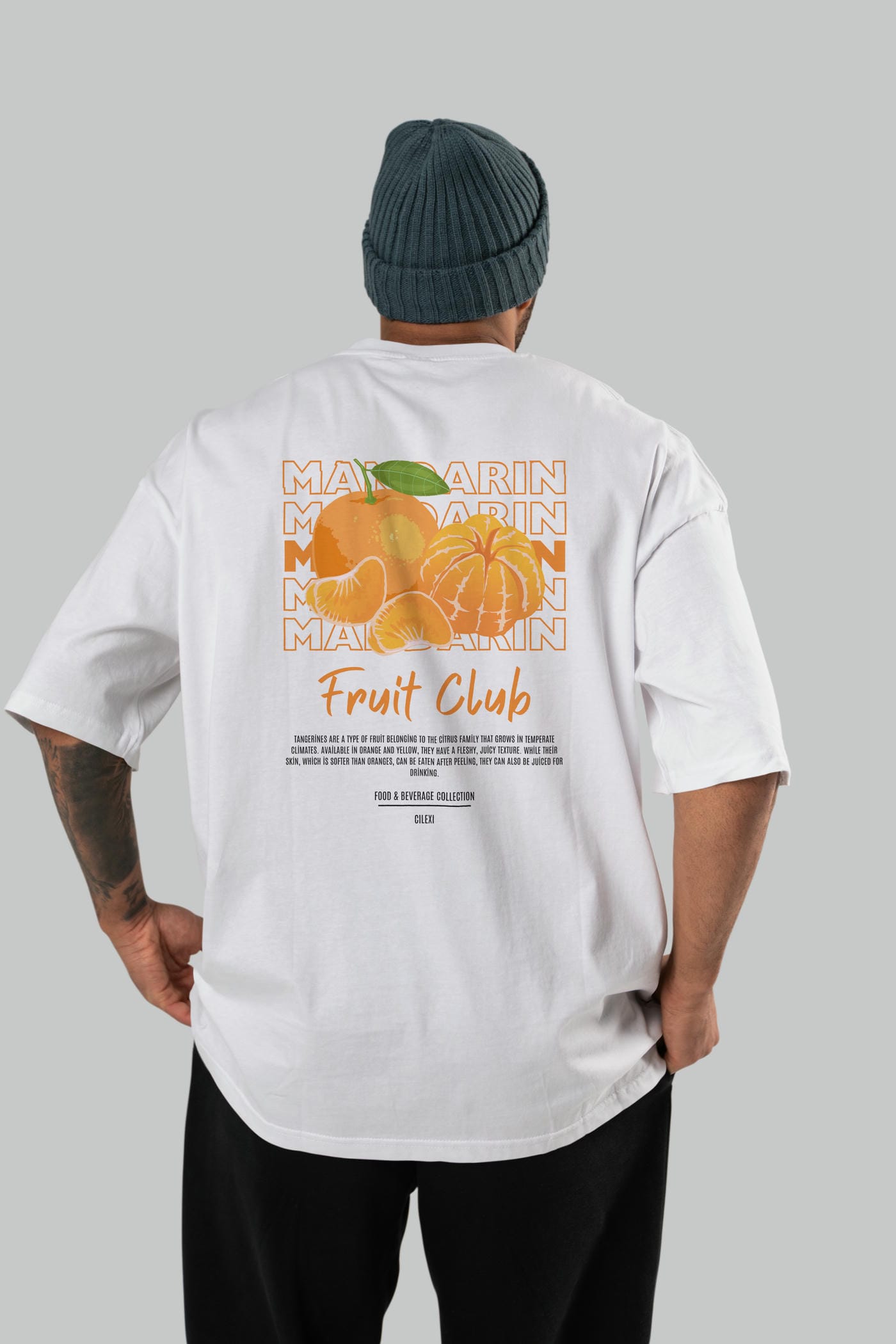 Mandarin Arka Baskılı Oversize t-shirt Erkek Kadın Pamuk Bisiklet Yaka tişort