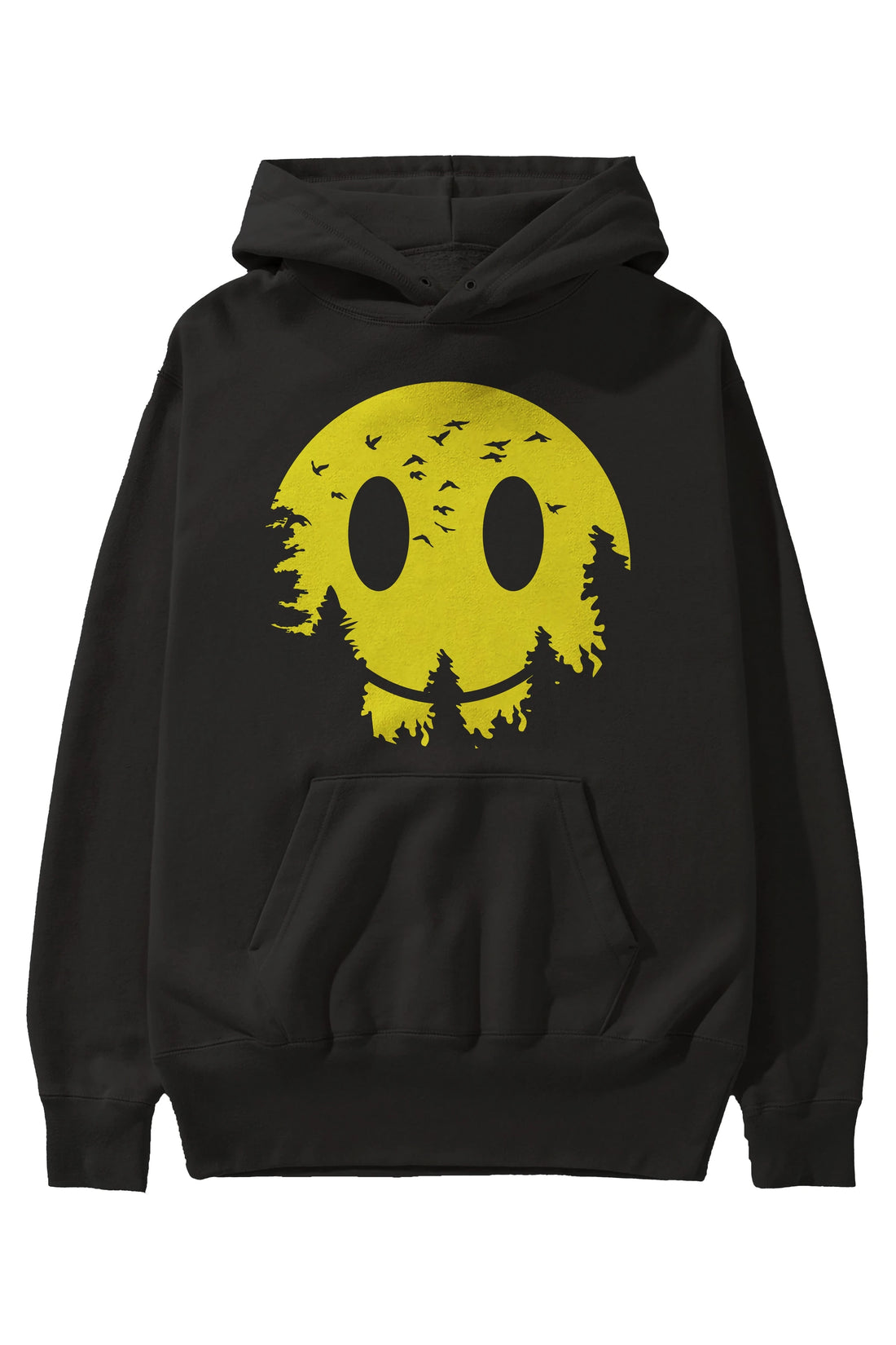 Smiley Moon Ön Baskılı Hoodie Oversize Kapüşonlu Sweatshirt Erkek Kadın Unisex