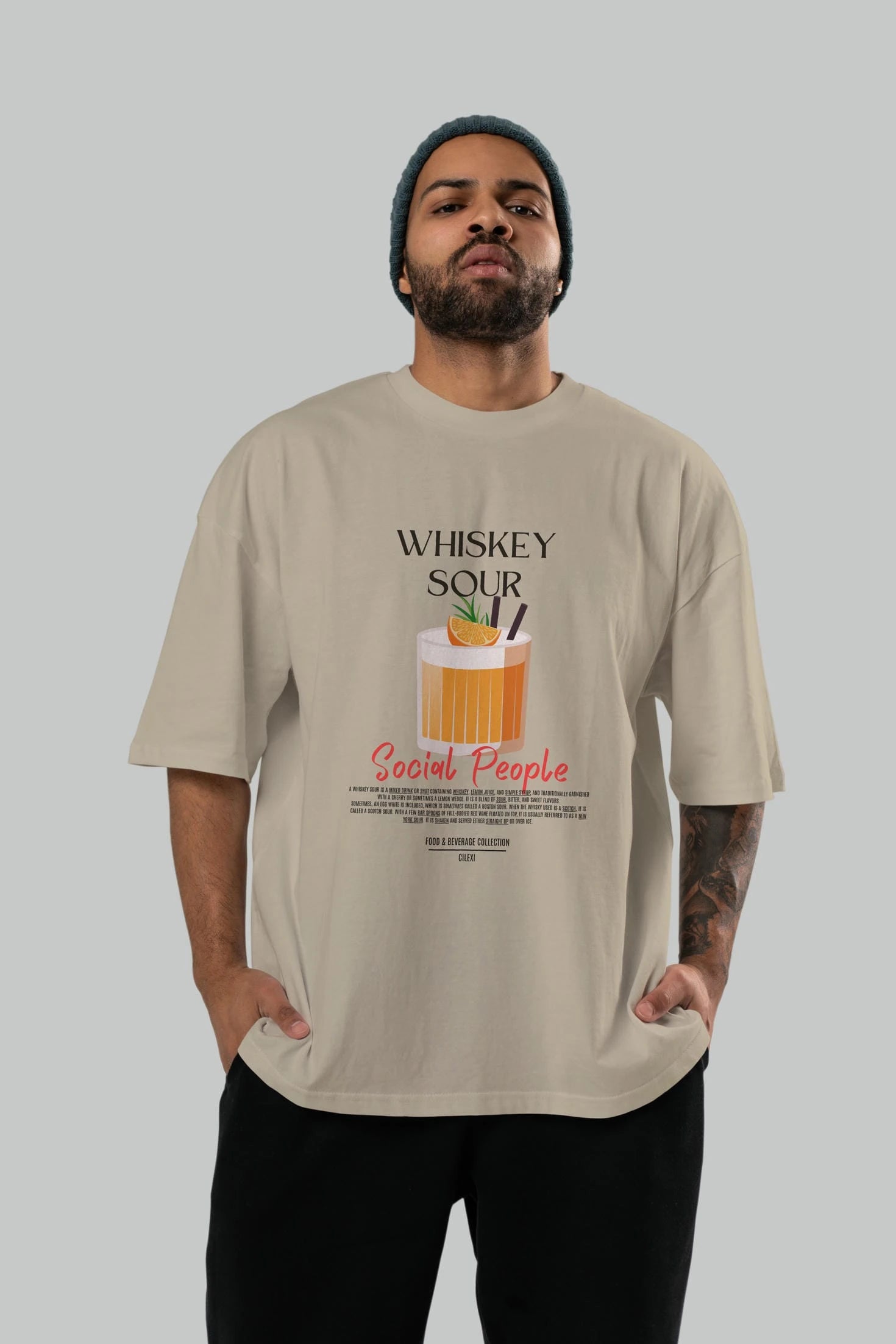 Whıskey Sour Kokteyl Serisi ön Baskılı Oversize t-shirt Erkek Kadın %100 Pamuk Bisiklet Yaka tişort