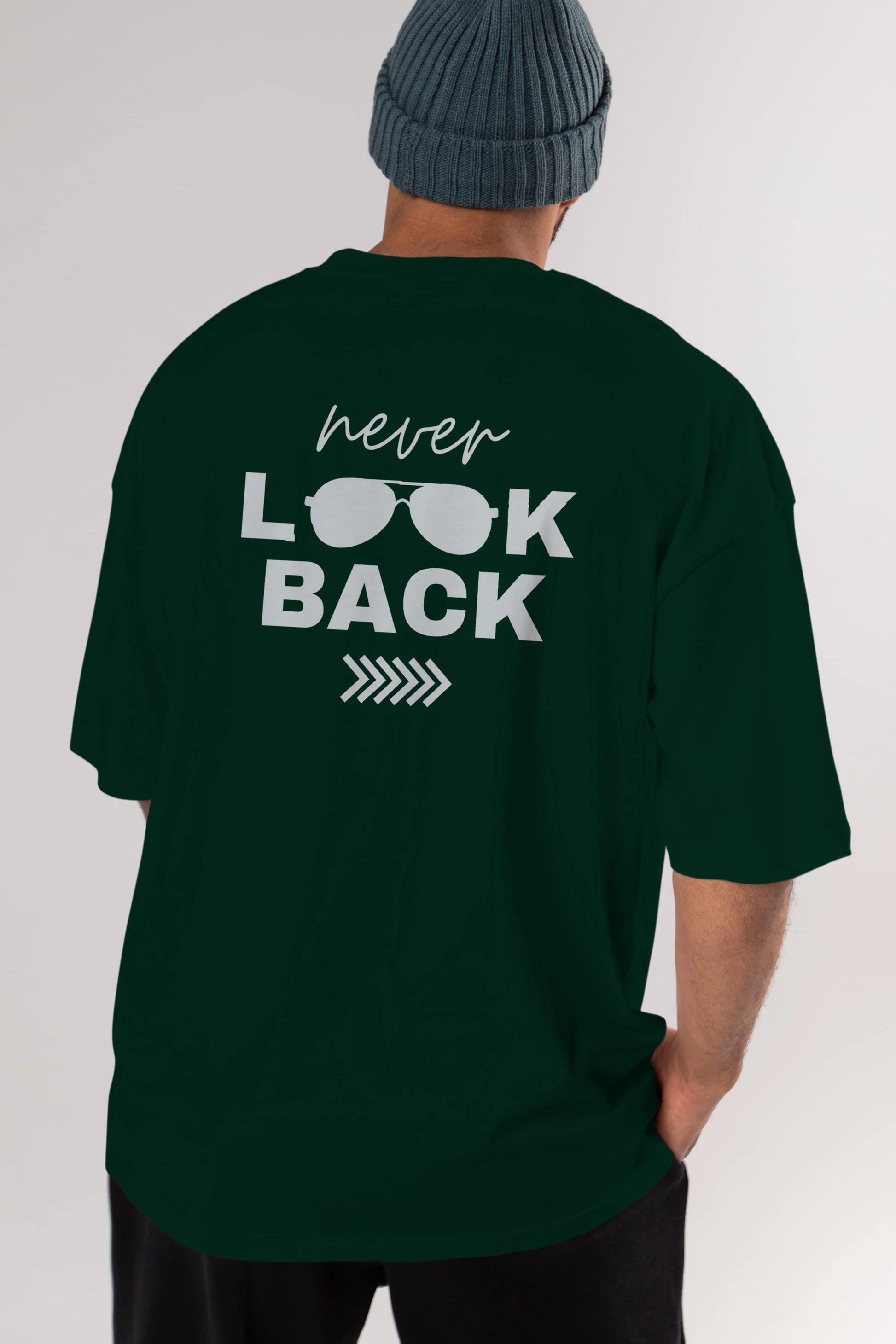 Never Look Back Yazılı Arka Baskılı Oversize t-shirt Erkek Kadın Unisex