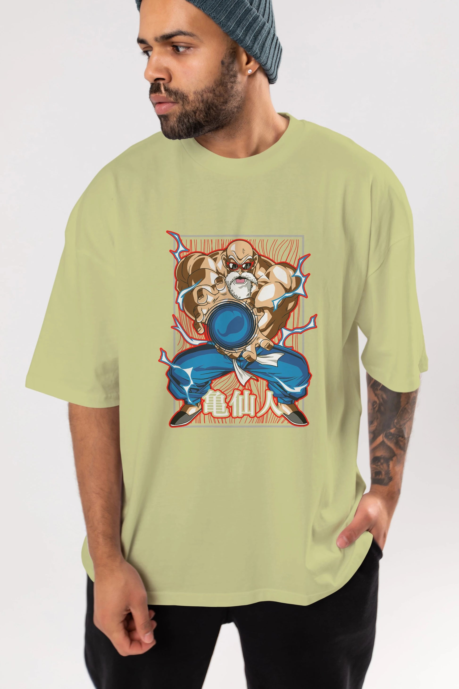 DragonBall MaestroRoshi Anime Ön Baskılı Oversize t-shirt %100 pamuk Erkek Kadın Unisex