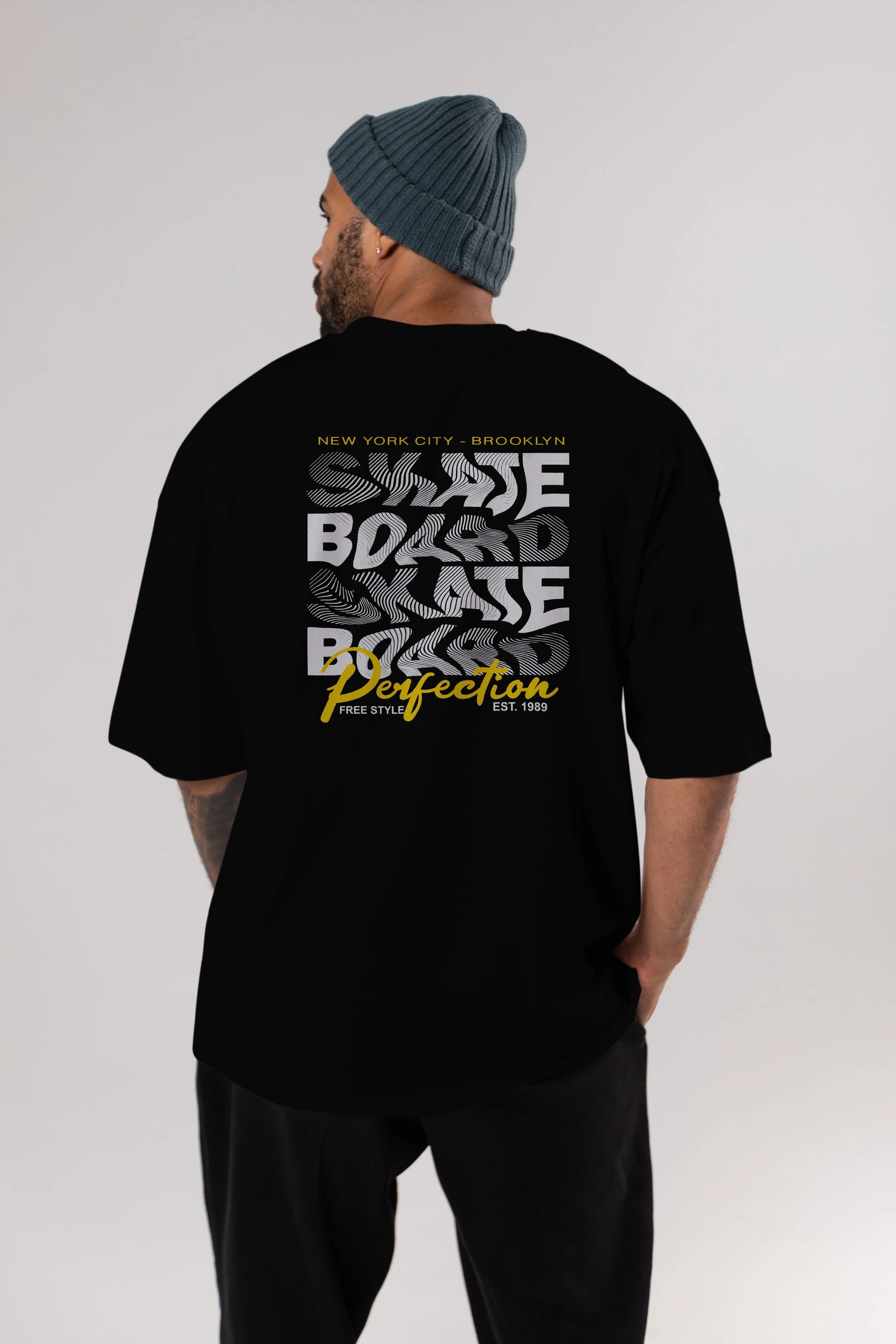New York City and Brooklyn Arka Baskılı Oversize t-shirt Erkek Kadın Unisex
