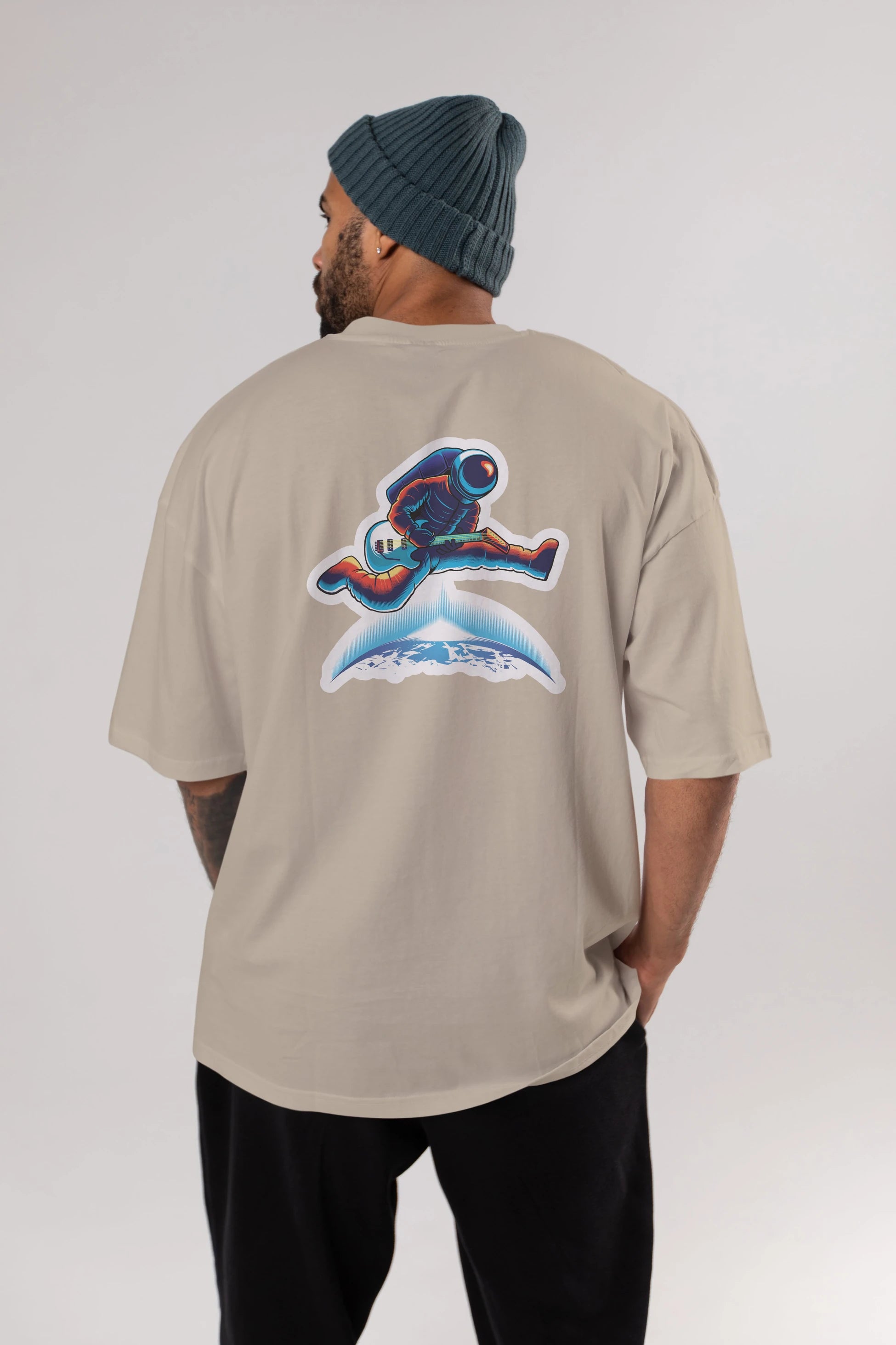 Astroguitar Sticker Arka Baskılı Oversize t-shirt Erkek Kadın Unisex