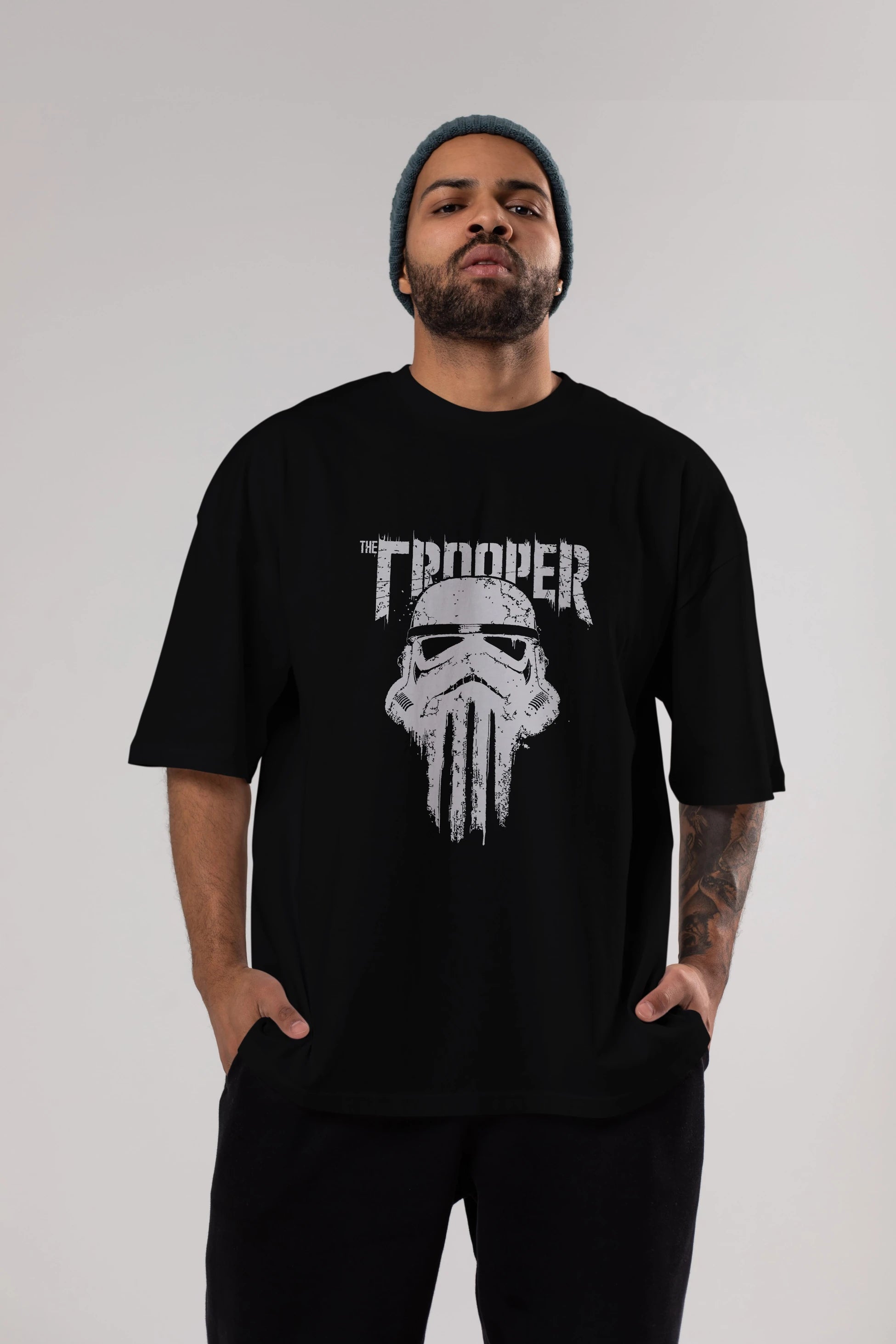 The Trooper Ön Baskılı Oversize t-shirt Erkek Kadın Unisex %100 Pamuk Bisiklet Yaka tişort