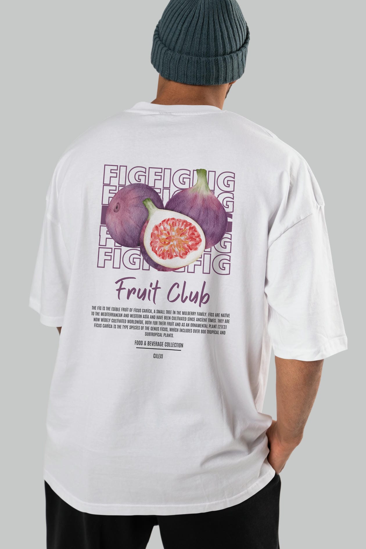 Fig Arka Baskılı Oversize t-shirt Erkek Kadın Pamuk Bisiklet Yaka tişort