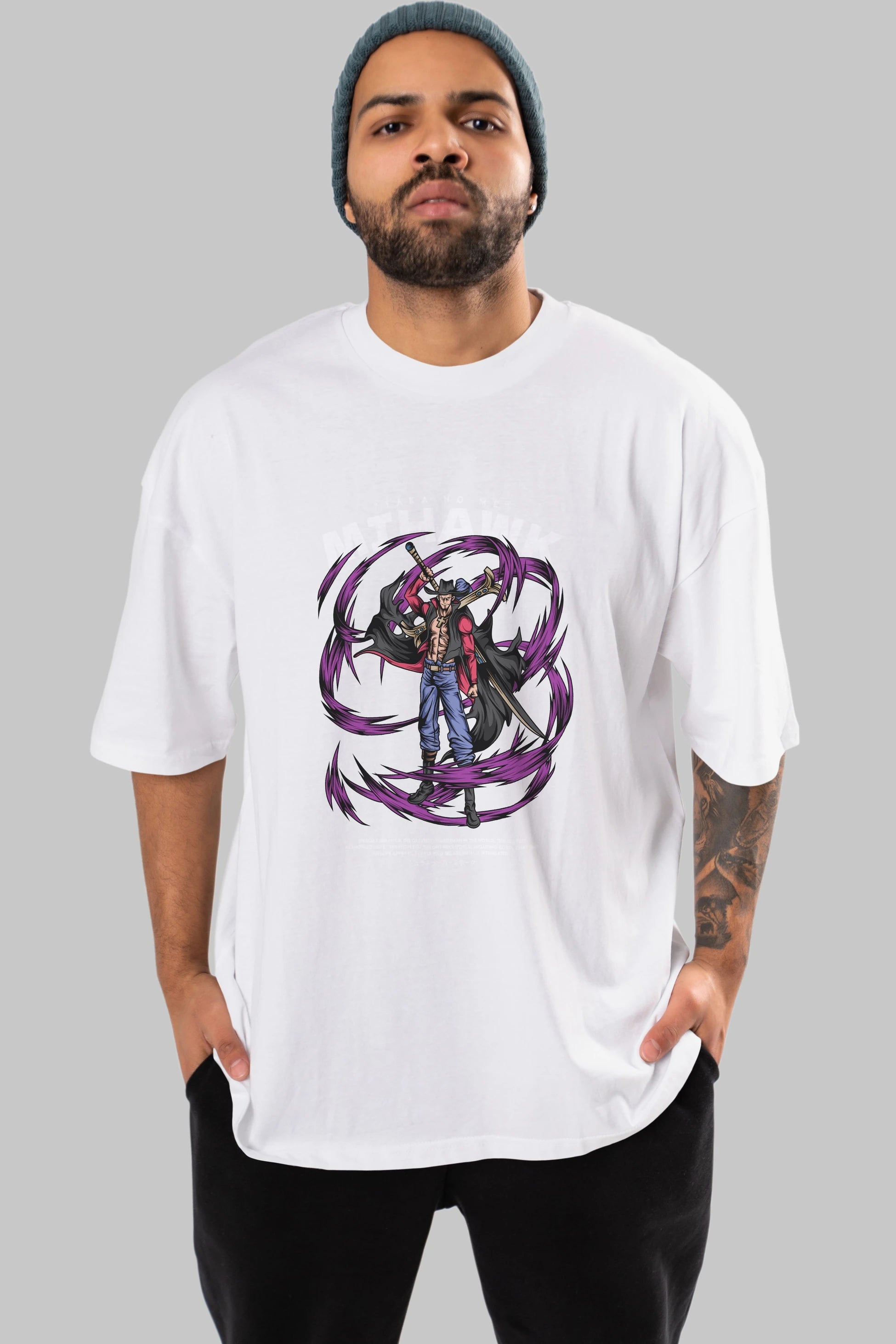 Mihawk Anime Ön Baskılı Oversize t-shirt %100 pamuk Erkek Kadın Unisex