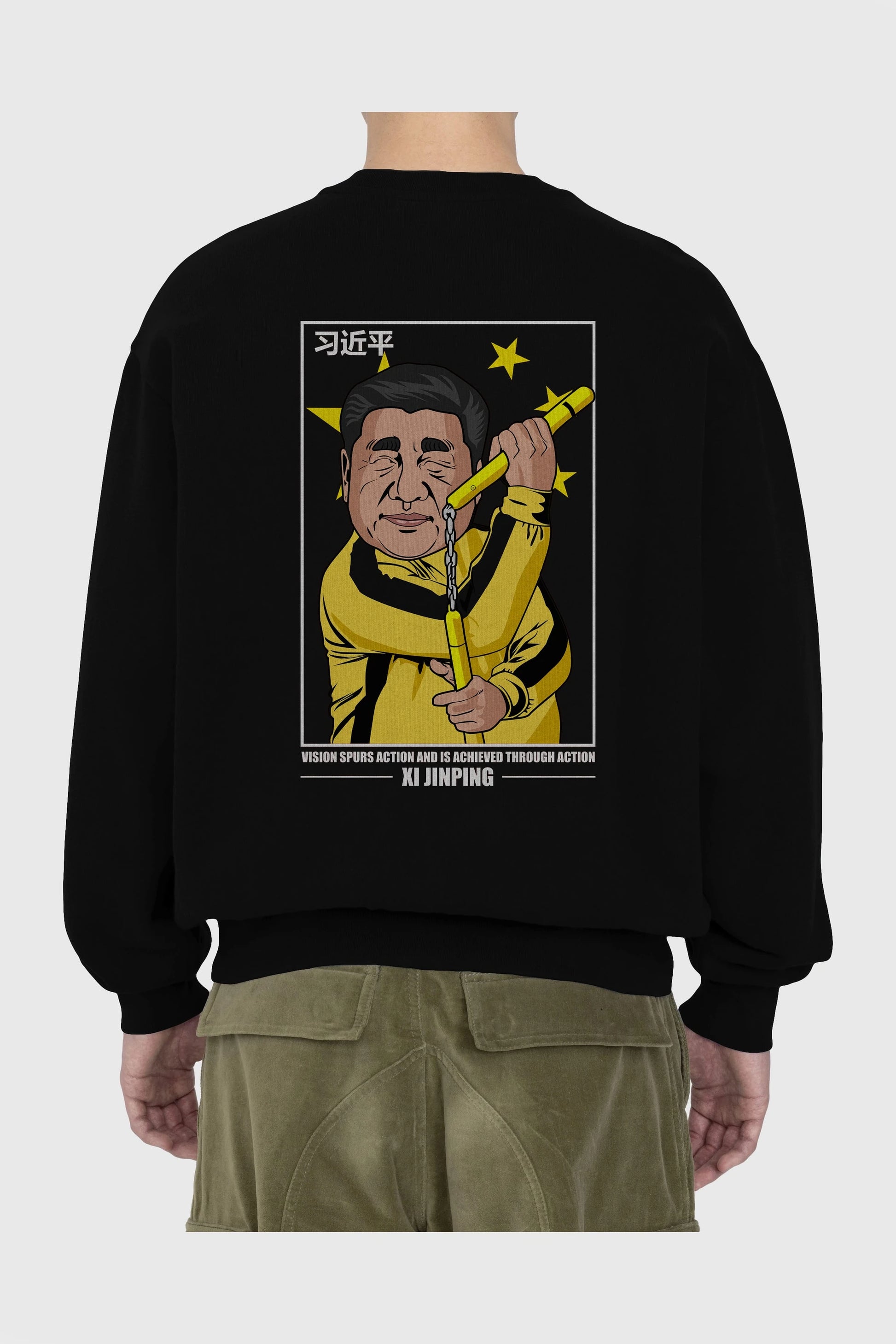 Xi Jinping Bruce Lee Arka Baskılı Oversize Sweatshirt Erkek Kadın Unisex