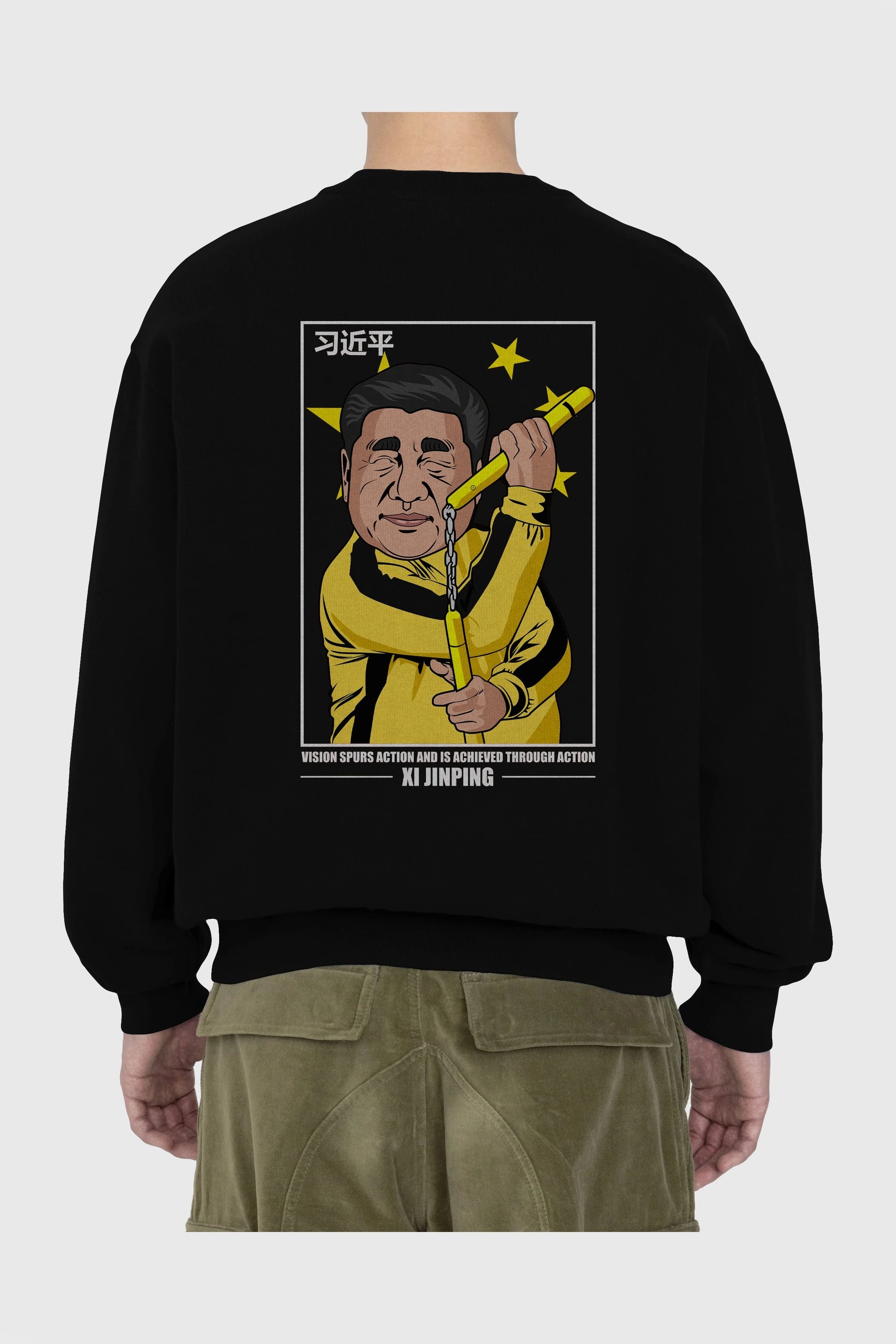 Xi Jinping Bruce Lee Arka Baskılı Oversize Sweatshirt Erkek Kadın Unisex