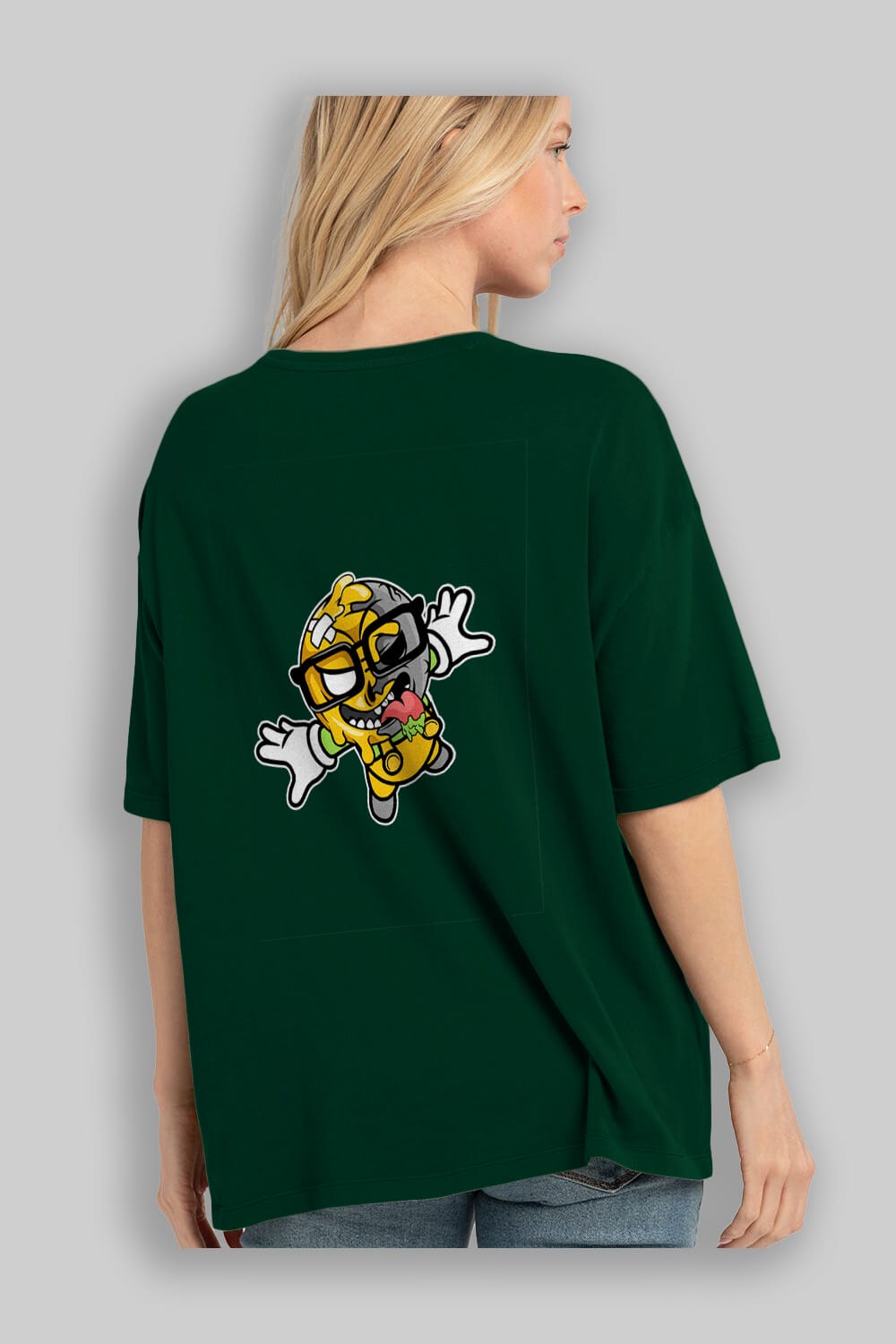 Smiley Jump Arka Baskılı Oversize t-shirt Erkek Kadın Unisex %100 Pamuk tişort