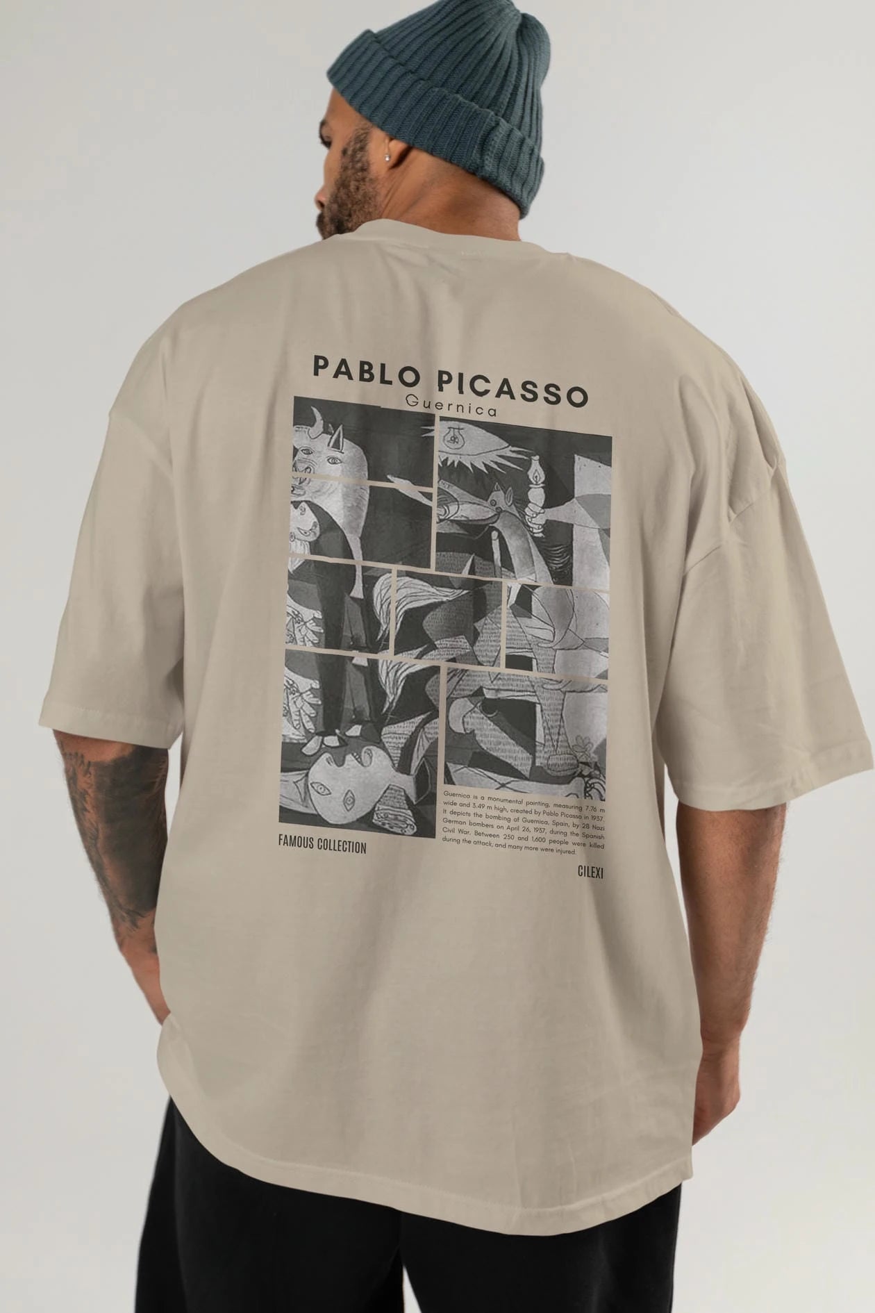 Pablo Picasso Guernica Arka Baskılı Oversize t-shirt Erkek Kadın Bisiklet Yaka Pamuk tişort