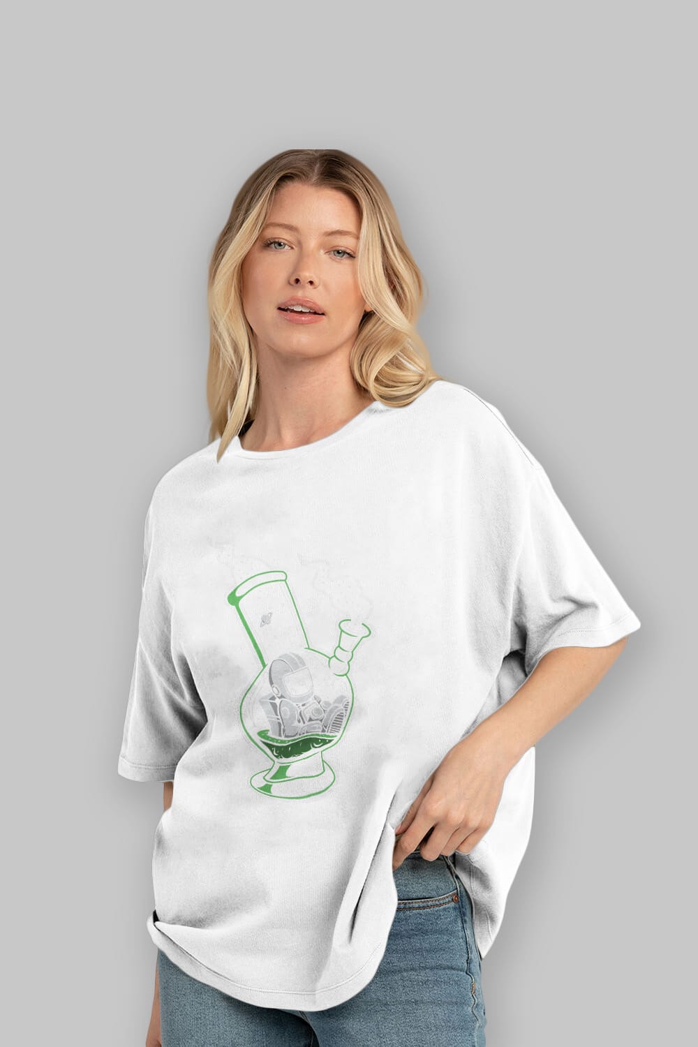 Astronaut Bong Ön Baskılı Oversize t-shirt Erkek Kadın Unisex