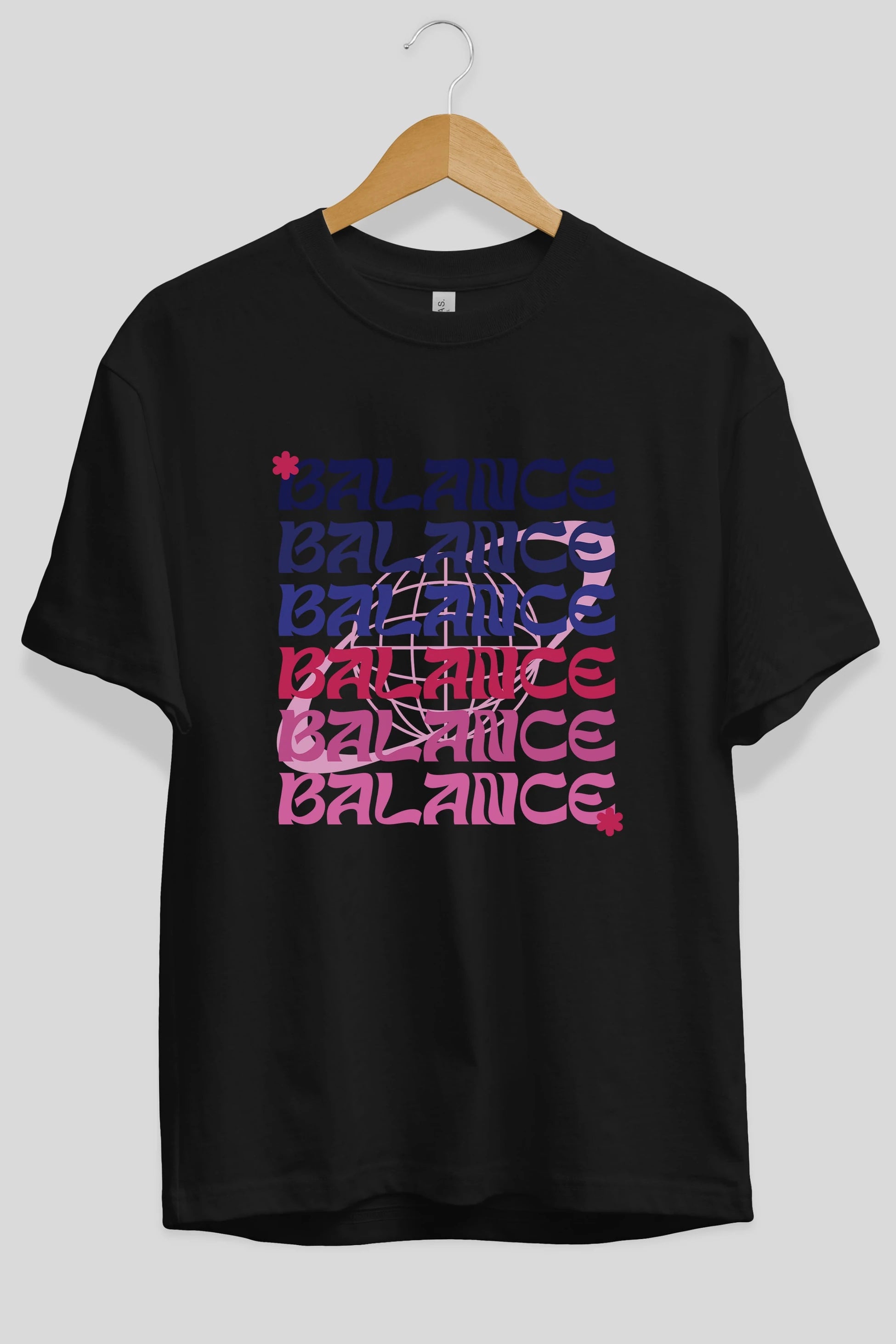 Balance Yazılı Ön Baskılı Oversize t-shirt Erkek Kadın Unisex