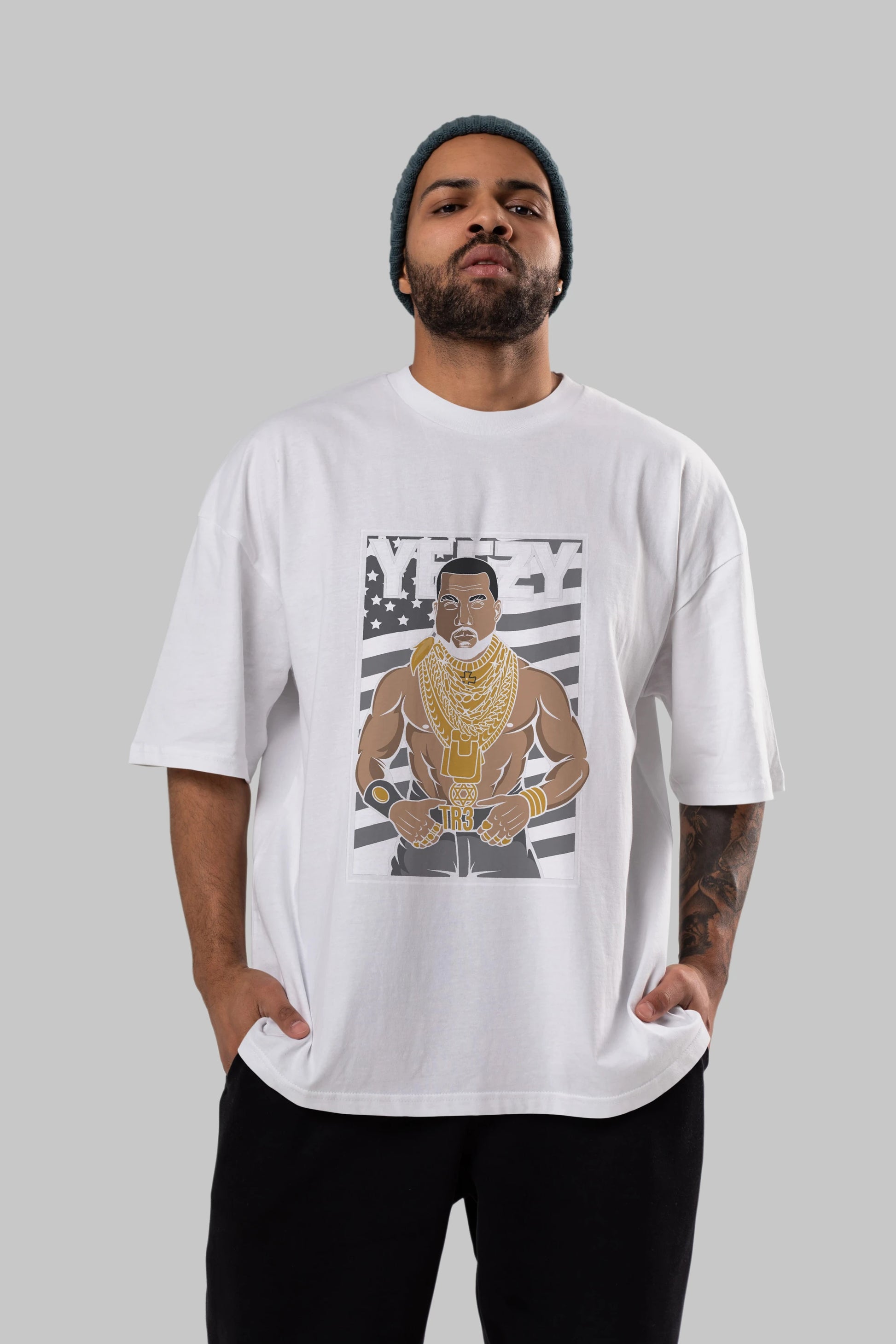 Mr.T Ön Baskılı Oversize t-shirt Erkek Kadın Unisex %100 Pamuk tişort