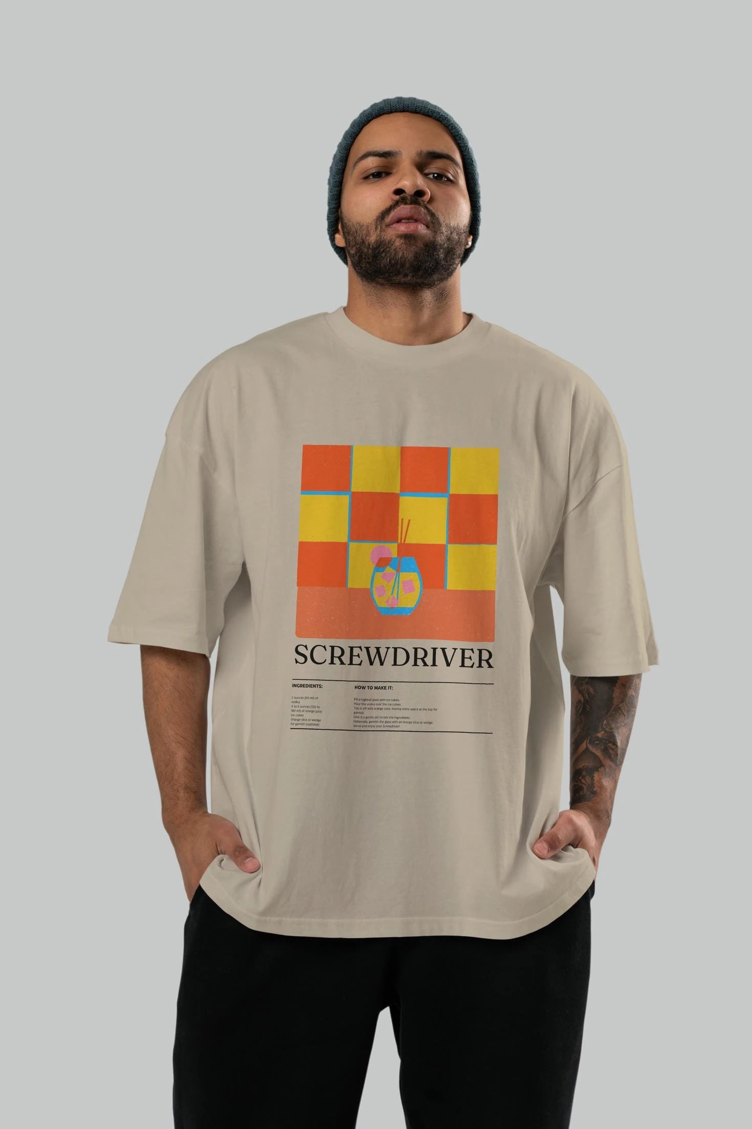 Screwdriver Kokteyl Ön Baskılı Oversize t-shirt Erkek Kadın %100 Pamuk Bisiklet Yaka tişort