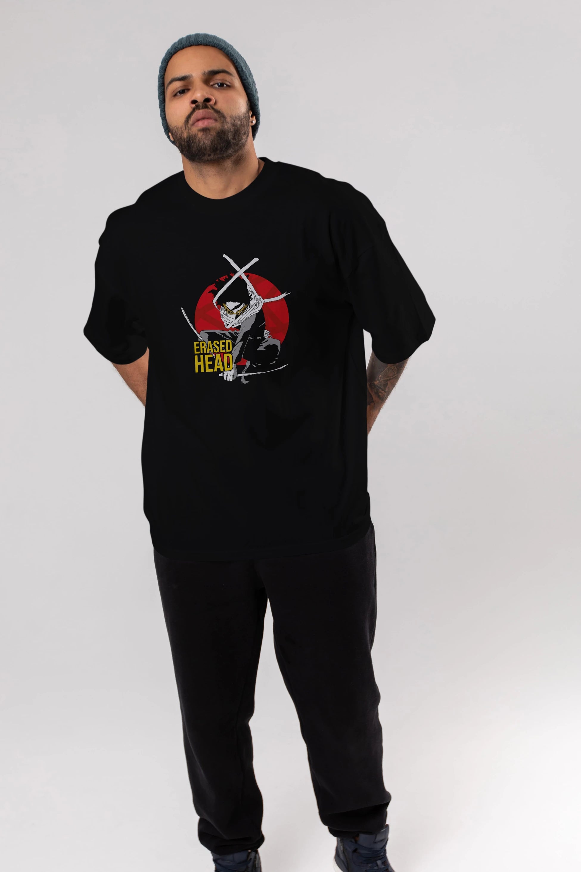 Erased Head Anime Ön Baskılı Oversize t-shirt %100 pamuk Erkek Kadın Unisex