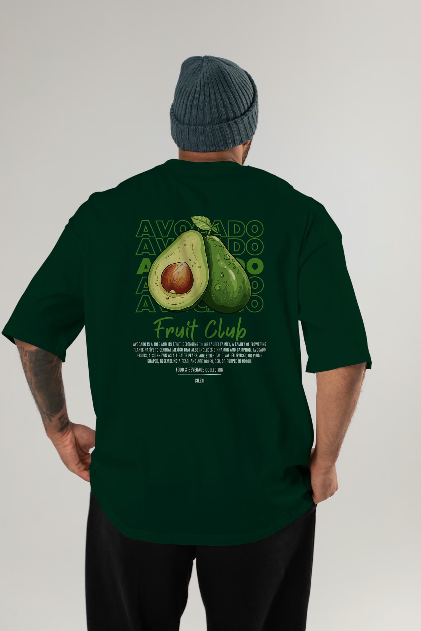 Avocado Arka Baskılı Oversize t-shirt Erkek Kadın Pamuk Bisiklet Yaka tişort