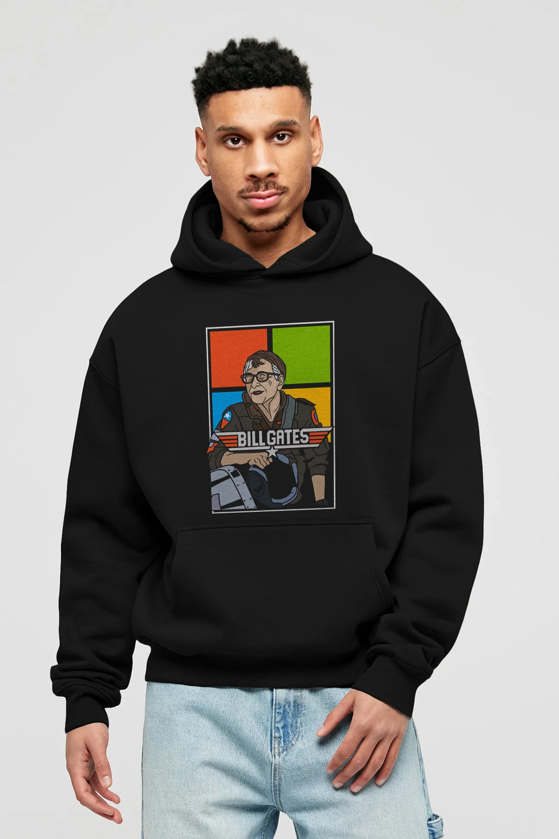 Bill Gates Top Gun Ön Baskılı Hoodie Oversize Kapüşonlu Sweatshirt Erkek Kadın Unisex