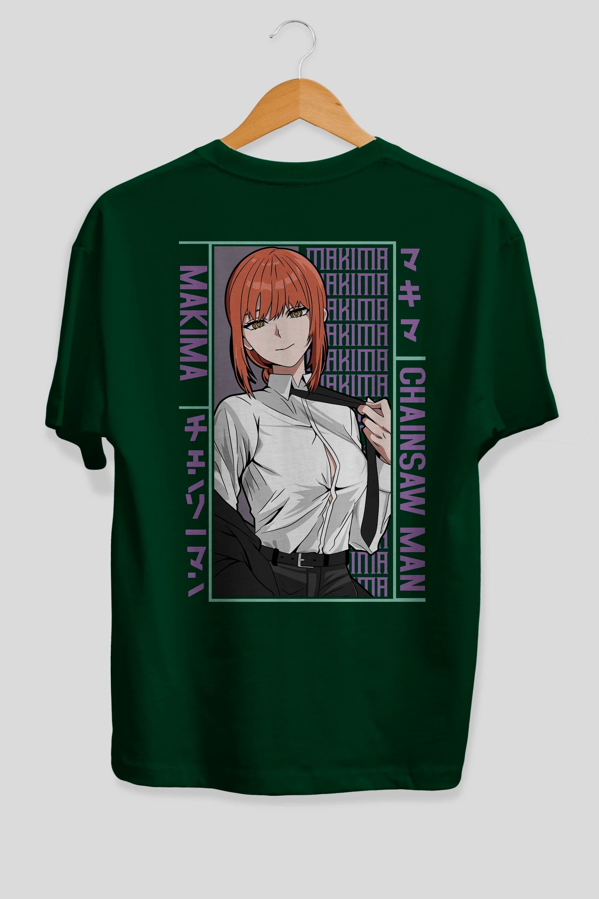 Makima Chain Saw Man Anime Arka Baskılı Oversize t-shirt Erkek Kadın Unisex