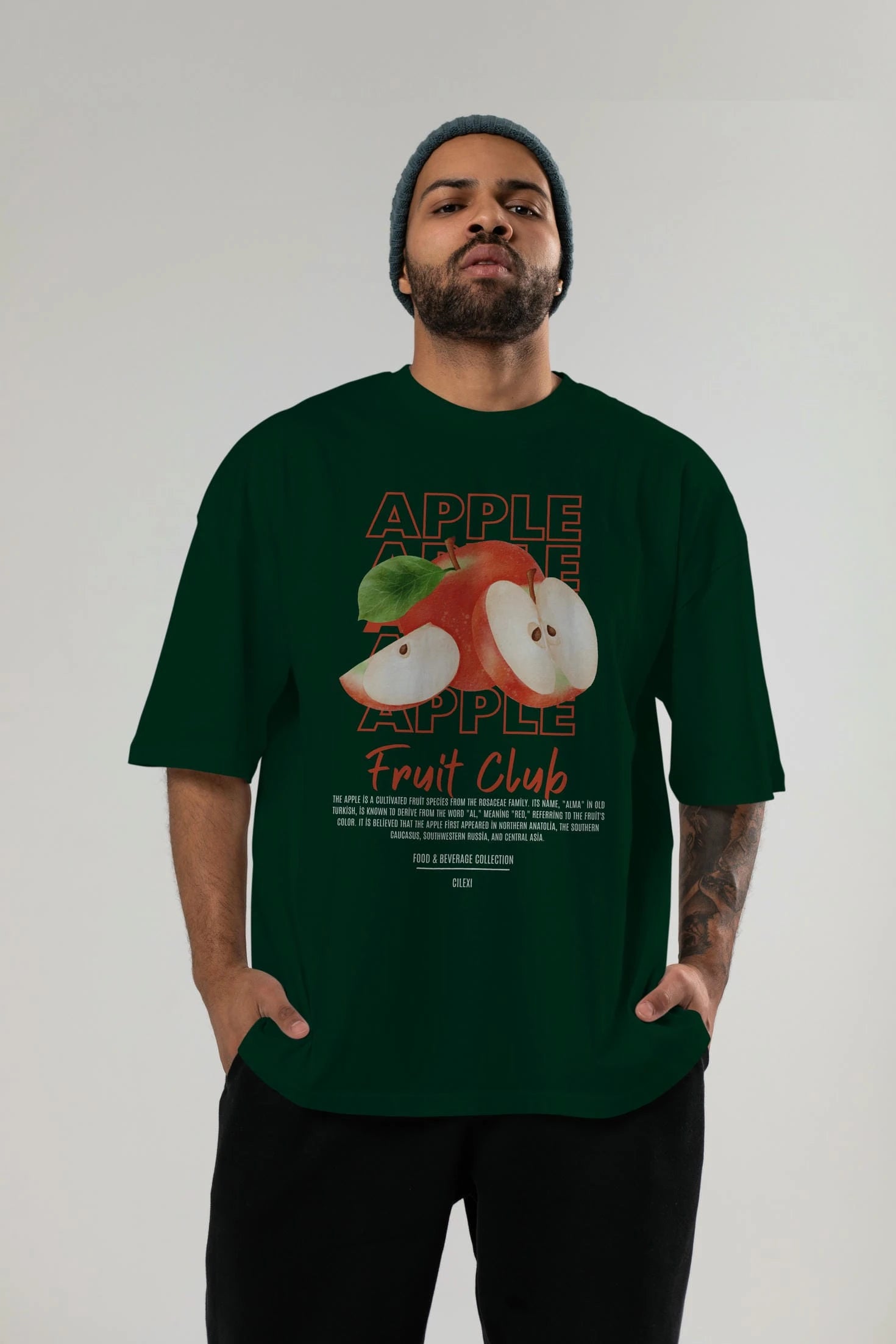 Apple Ön Baskılı Oversize t-shirt Erkek Kadın Pamuk Bisiklet Yaka tişort