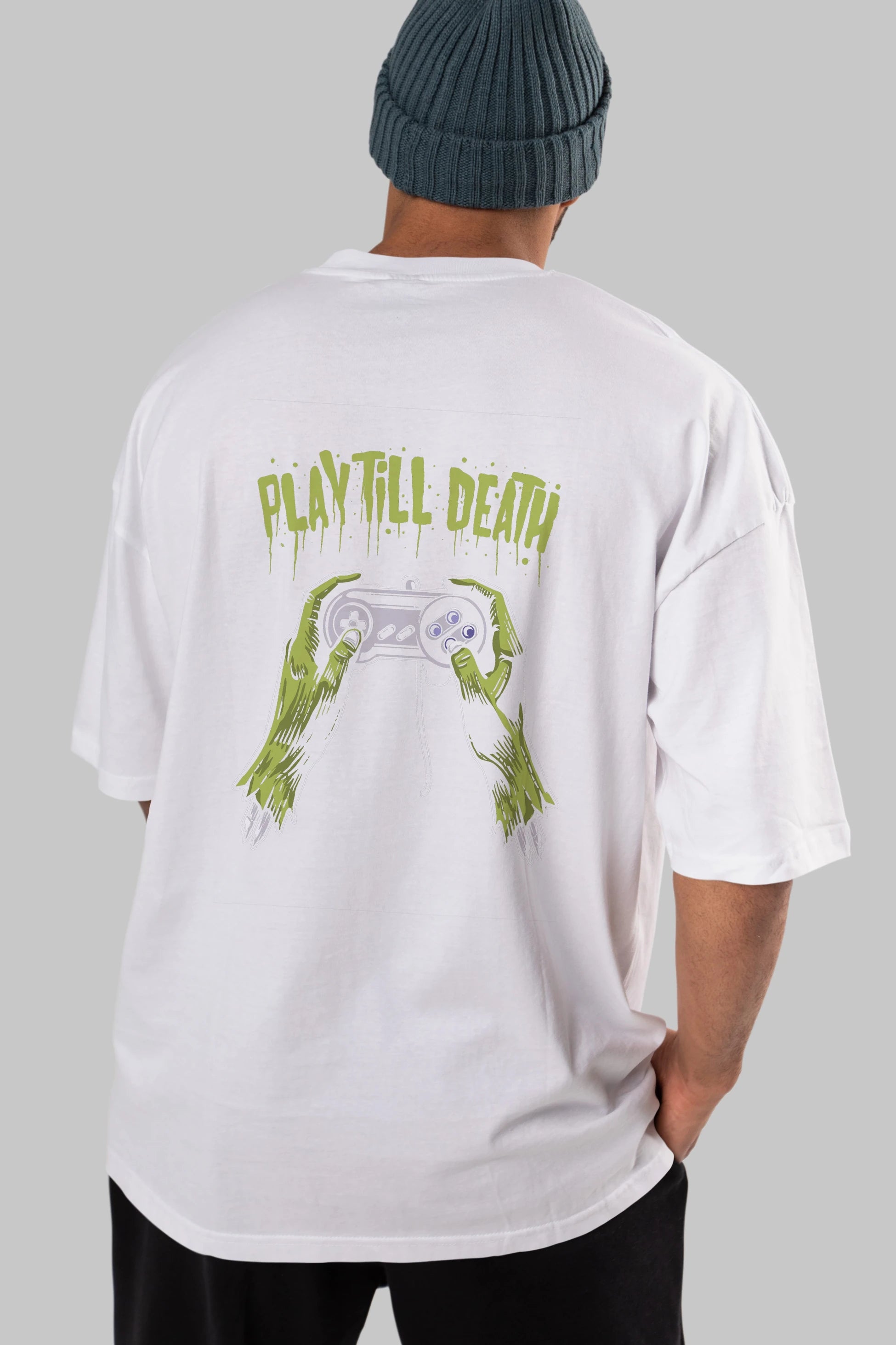 Play Till Death Arka Baskılı Oversize t-shirt Erkek Kadın Unisex %100 Pamuk