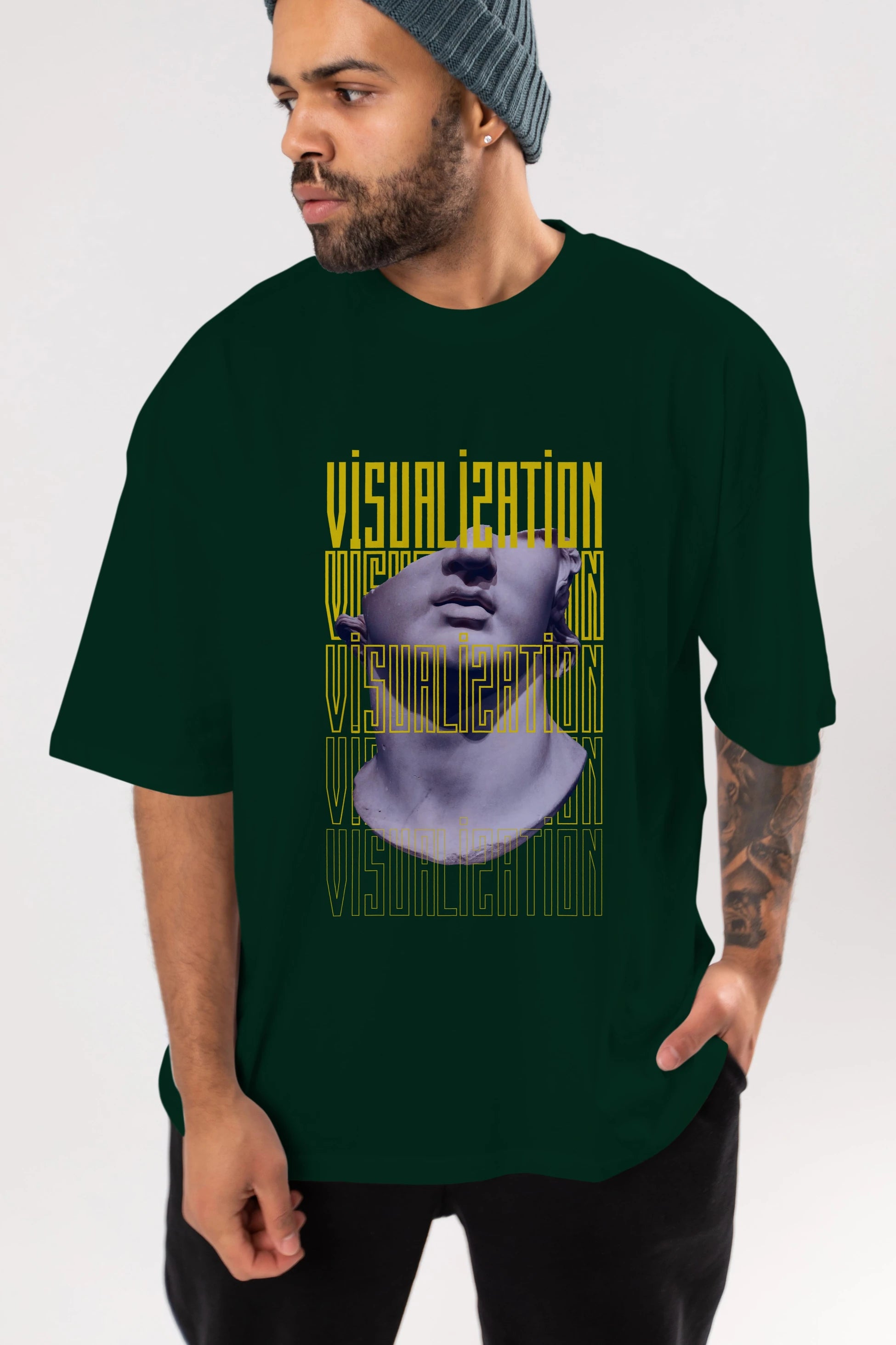 Visualization Yazılı Ön Baskılı Oversize t-shirt Erkek Kadın Unisex