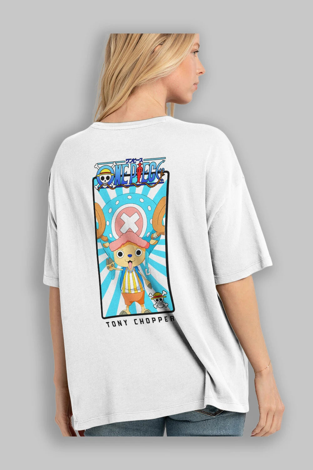 Chopper Anime Arka Baskılı Oversize t-shirt Erkek Kadın Unisex %100 pamuk tişort