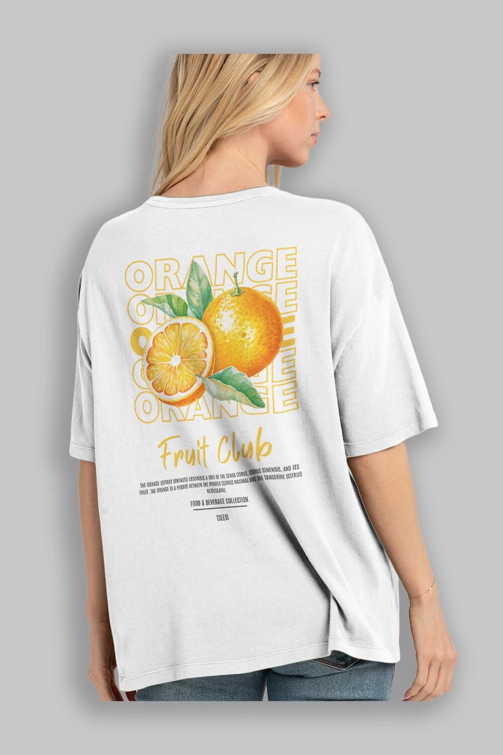 Orange Arka Baskılı Oversize t-shirt Erkek Kadın Pamuk Bisiklet Yaka tişort