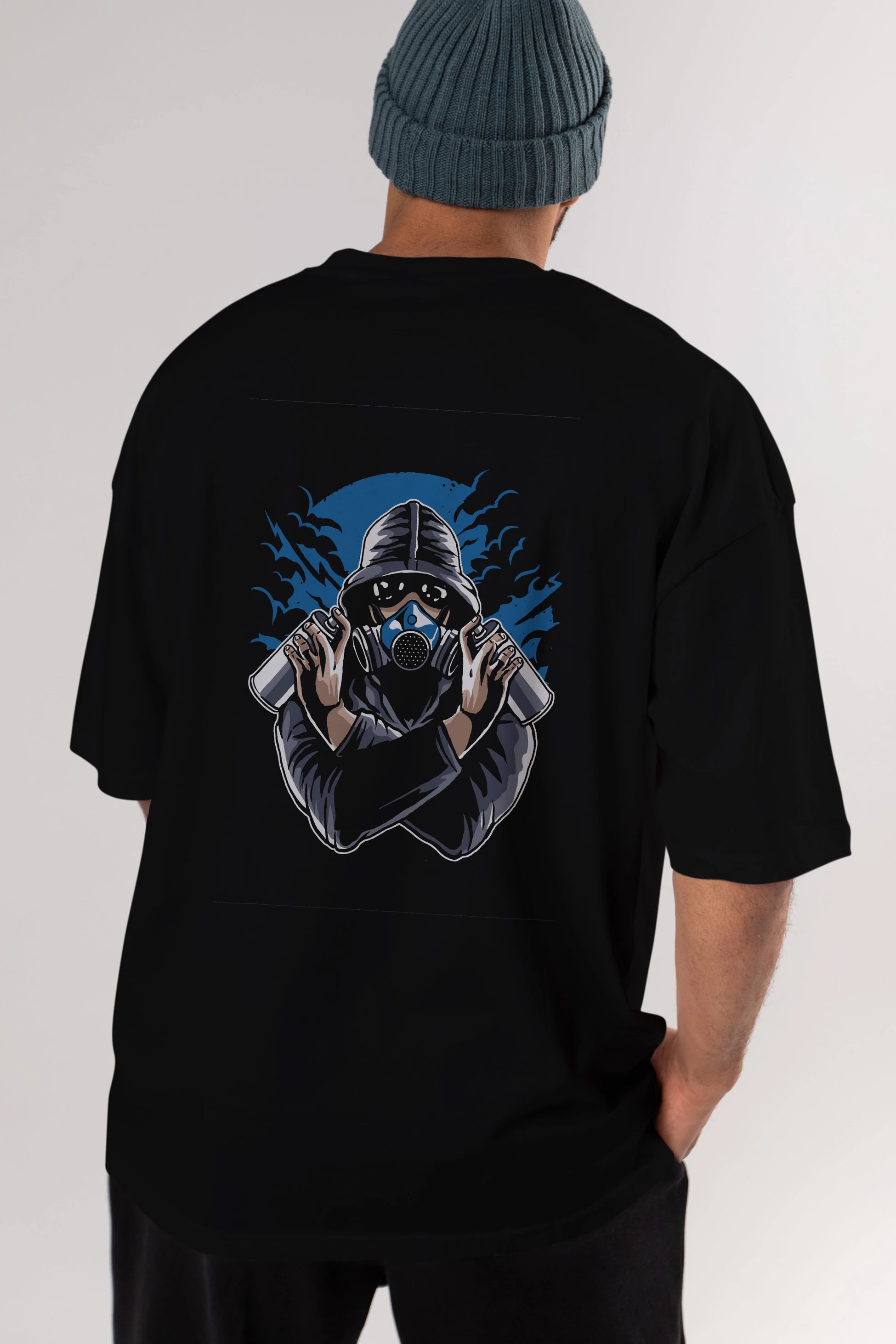 Graffiti Gasmask Arka Baskılı Oversize t-shirt Erkek Kadın Unisex %100 Pamuk