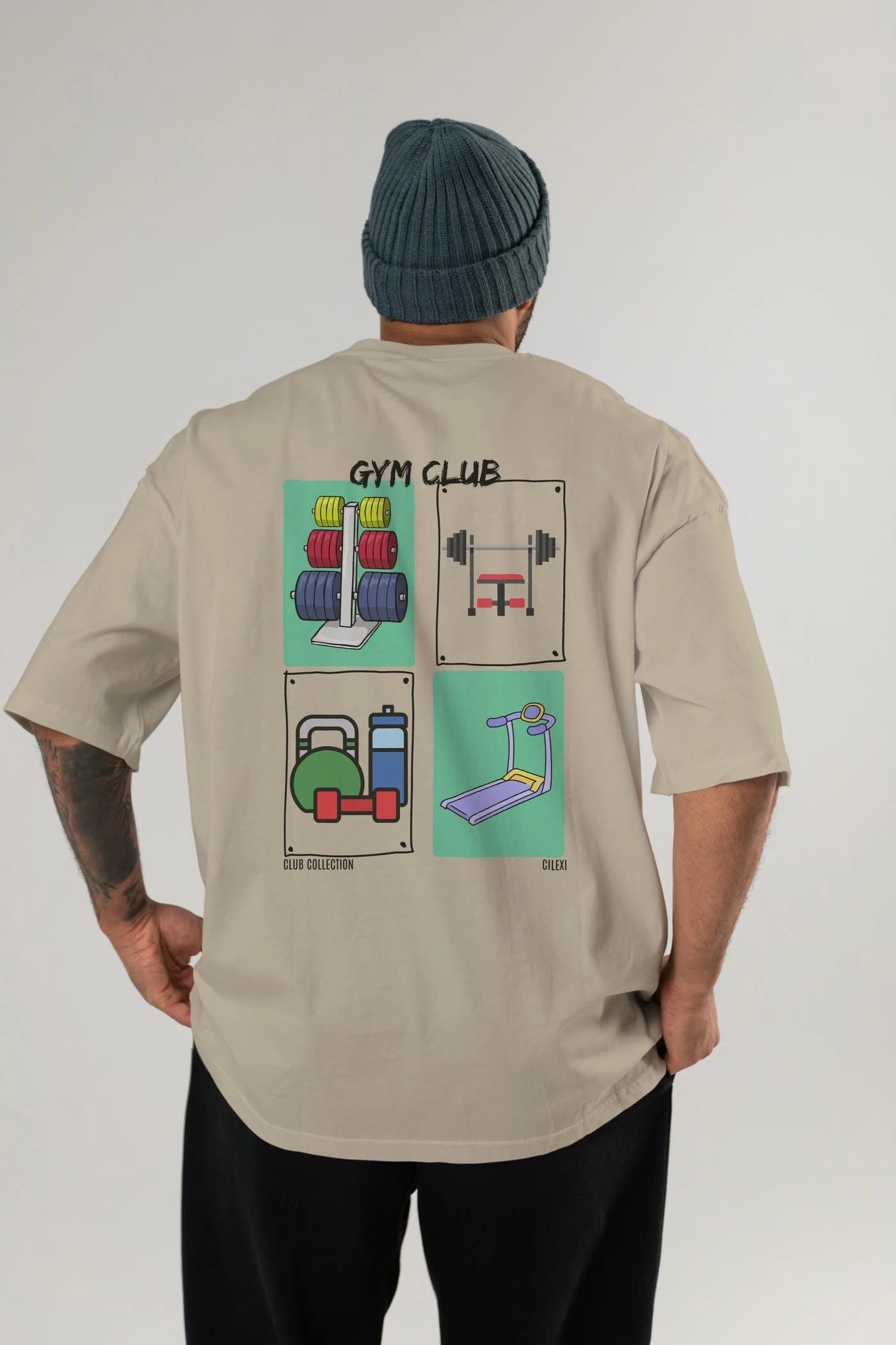 Gym Club Arka Baskılı Oversize t-shirt Erkek Kadın %100 Pamuk Bisiklet Yaka tişort