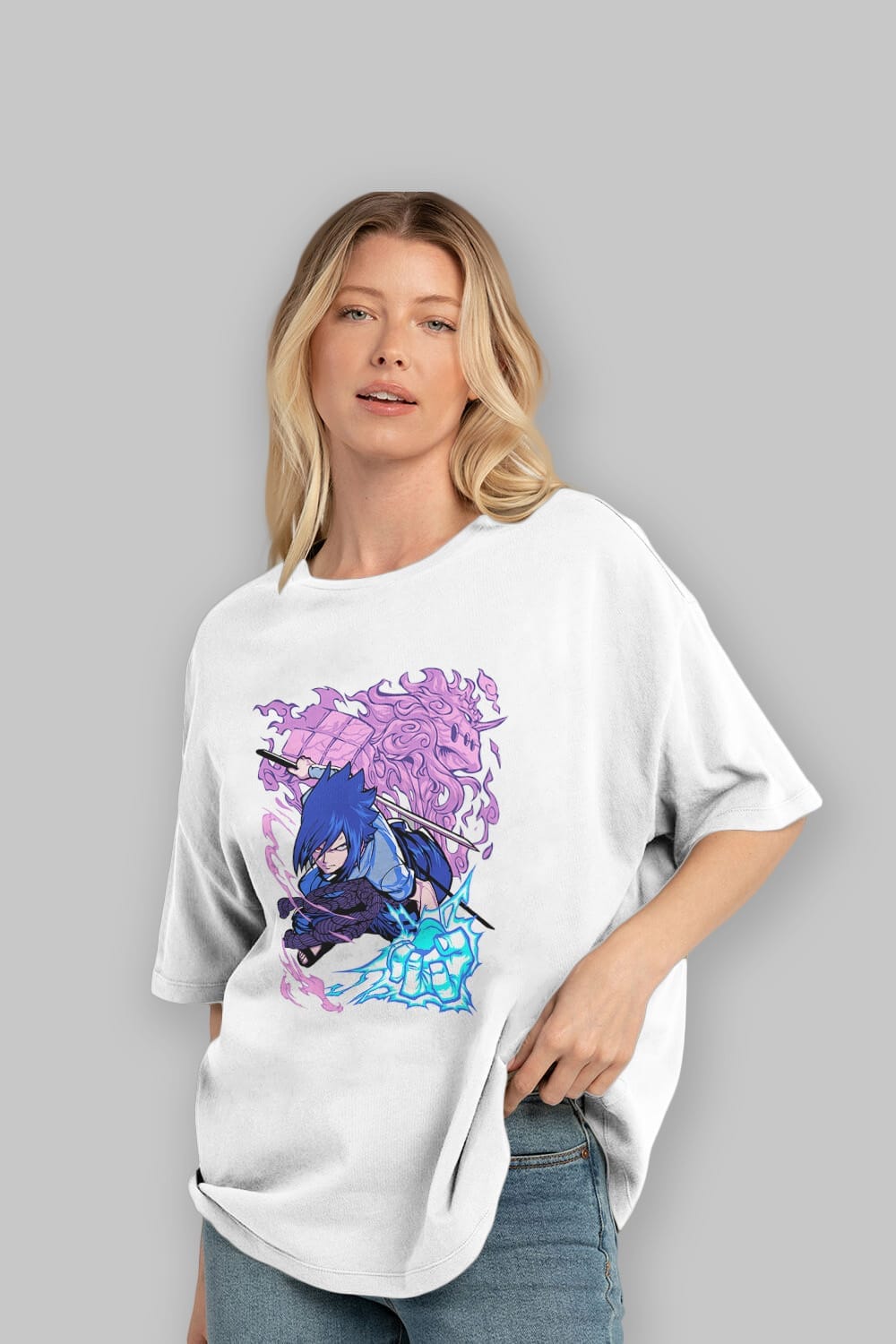 NARUTO SASUKE UCHIHA 2 Anime Ön Baskılı Oversize t-shirt %100 pamuk Erkek Kadın Unisex