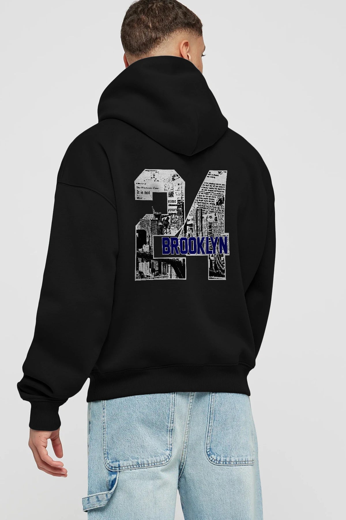 Brooklyn 24 Arka Baskılı Hoodie Oversize Kapüşonlu Sweatshirt Erkek Kadın Unisex