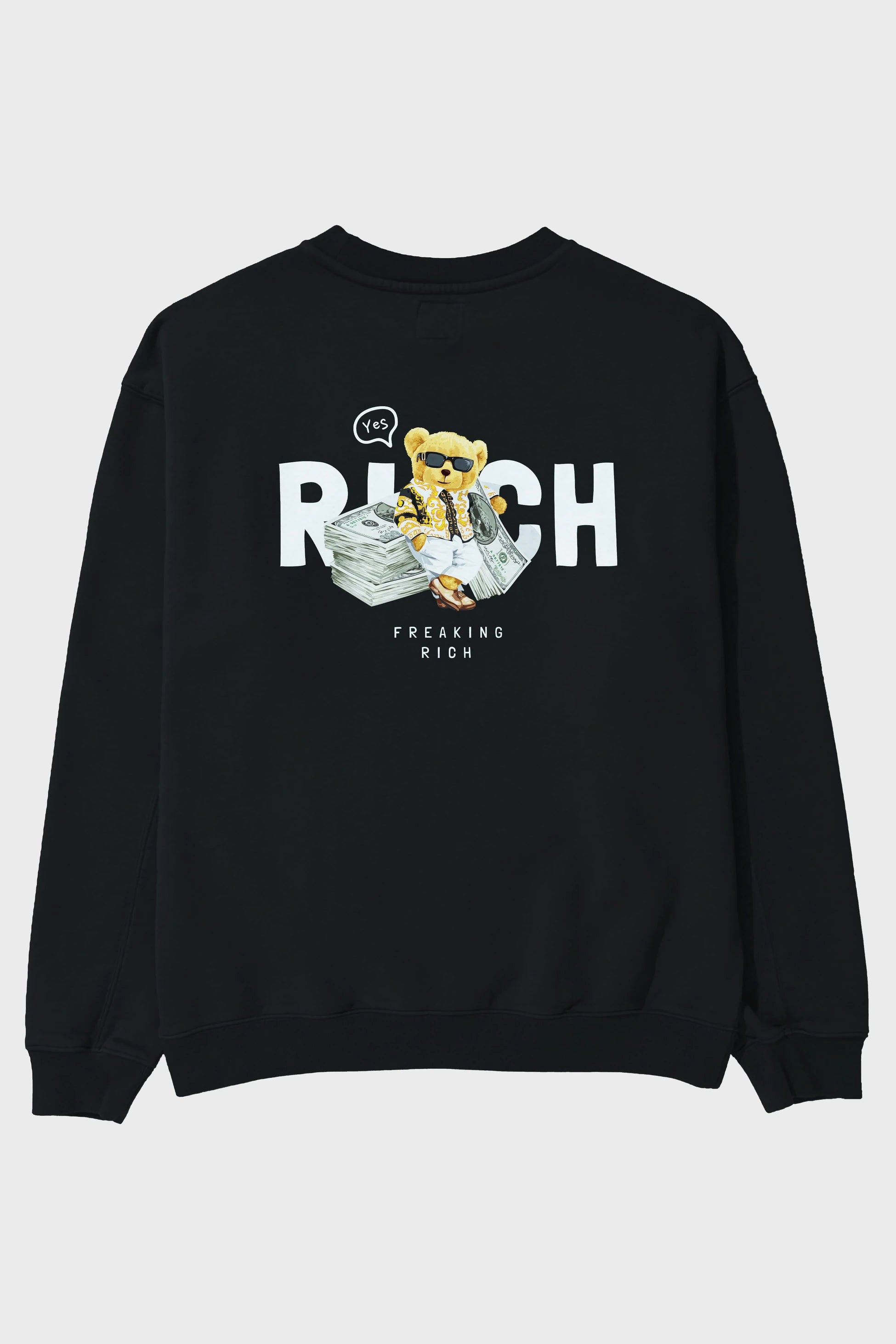 Teddy Bear Freakıng Rich Arka Baskılı Oversize Sweatshirt Erkek Kadın Unisex