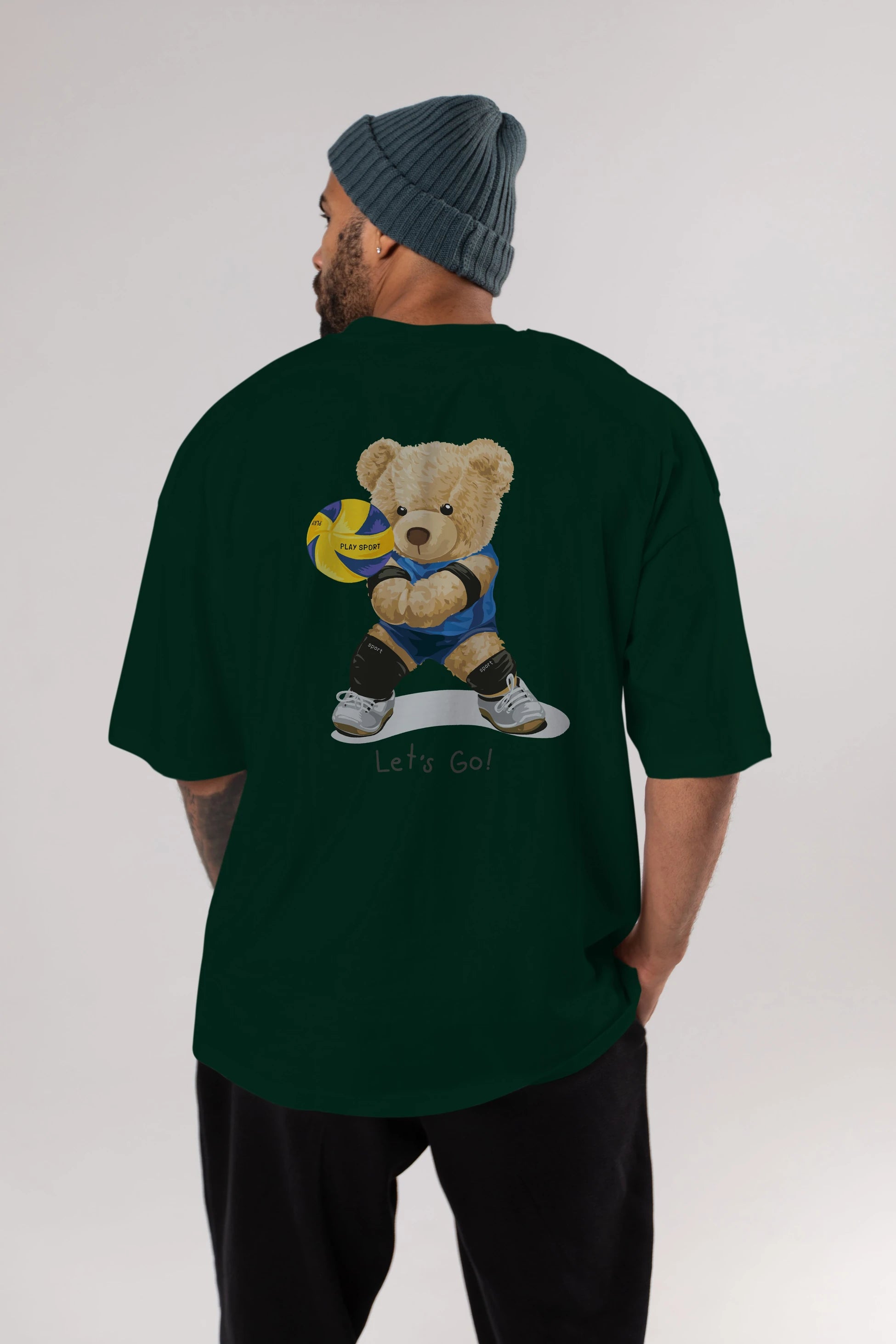Teddy Bear Lets Go Arka Baskılı Oversize t-shirt Erkek Kadın Unisex %100 Pamuk