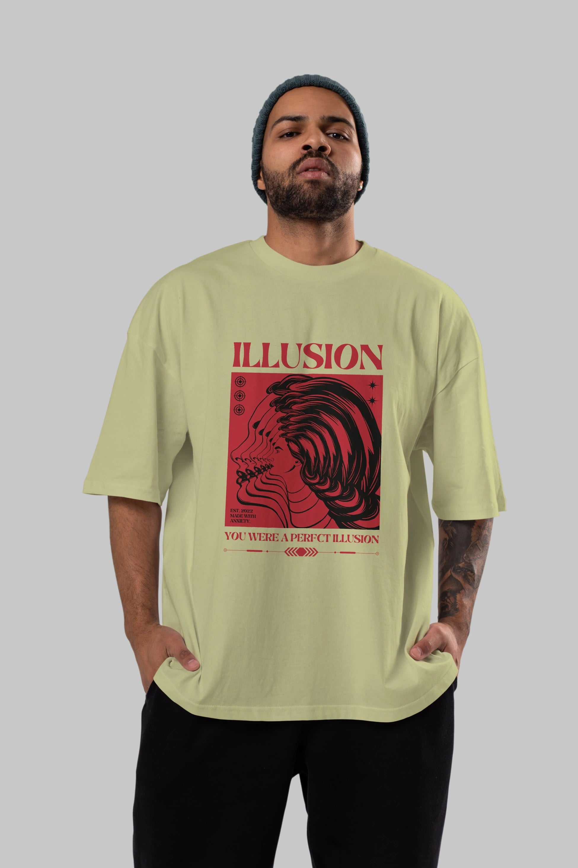 Illusion Streetwear Ön Baskılı Oversize t-shirt Erkek Kadın Unisex