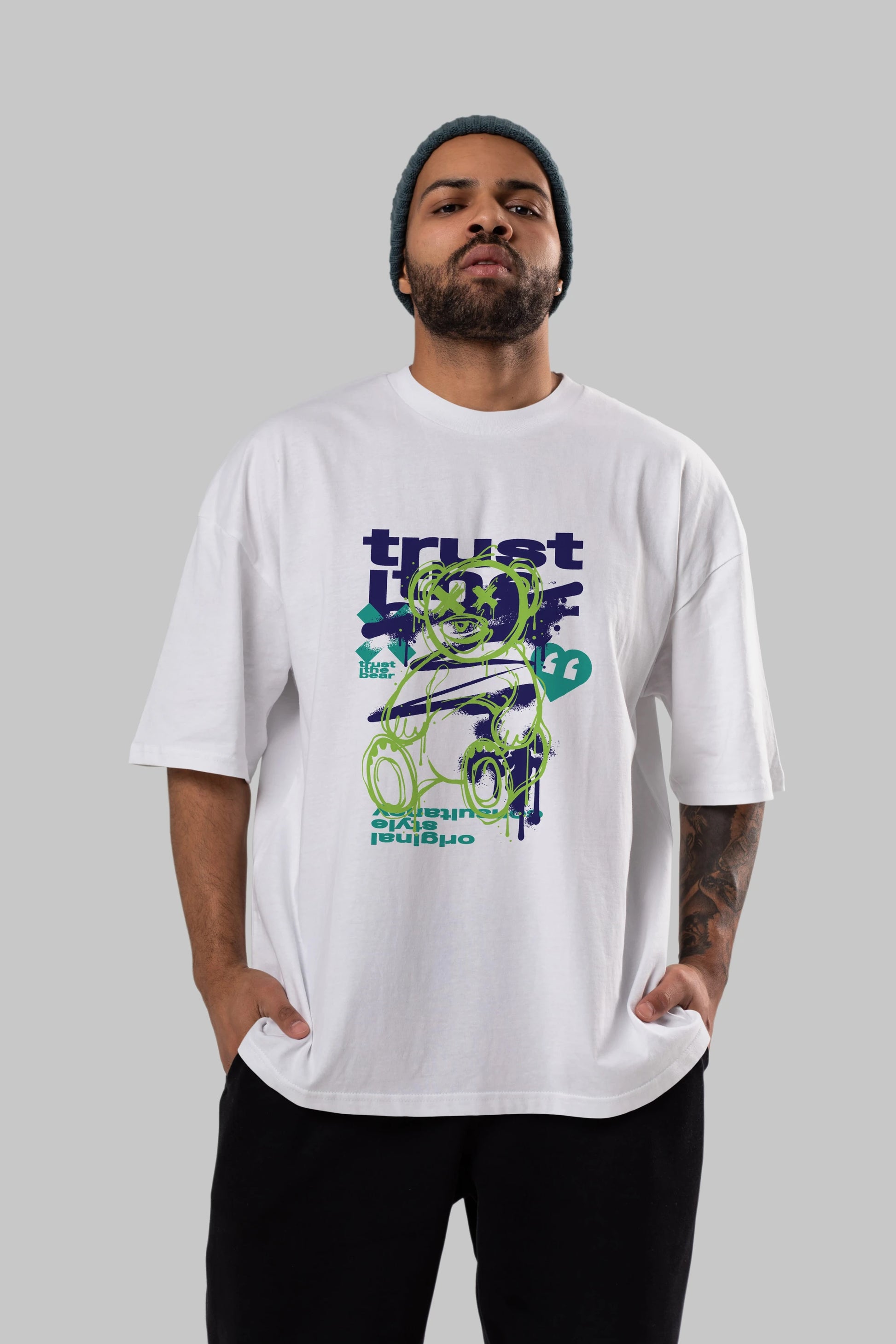 Trust The Bear 3 Ön Baskılı Oversize t-shirt Erkek Kadın Unisex