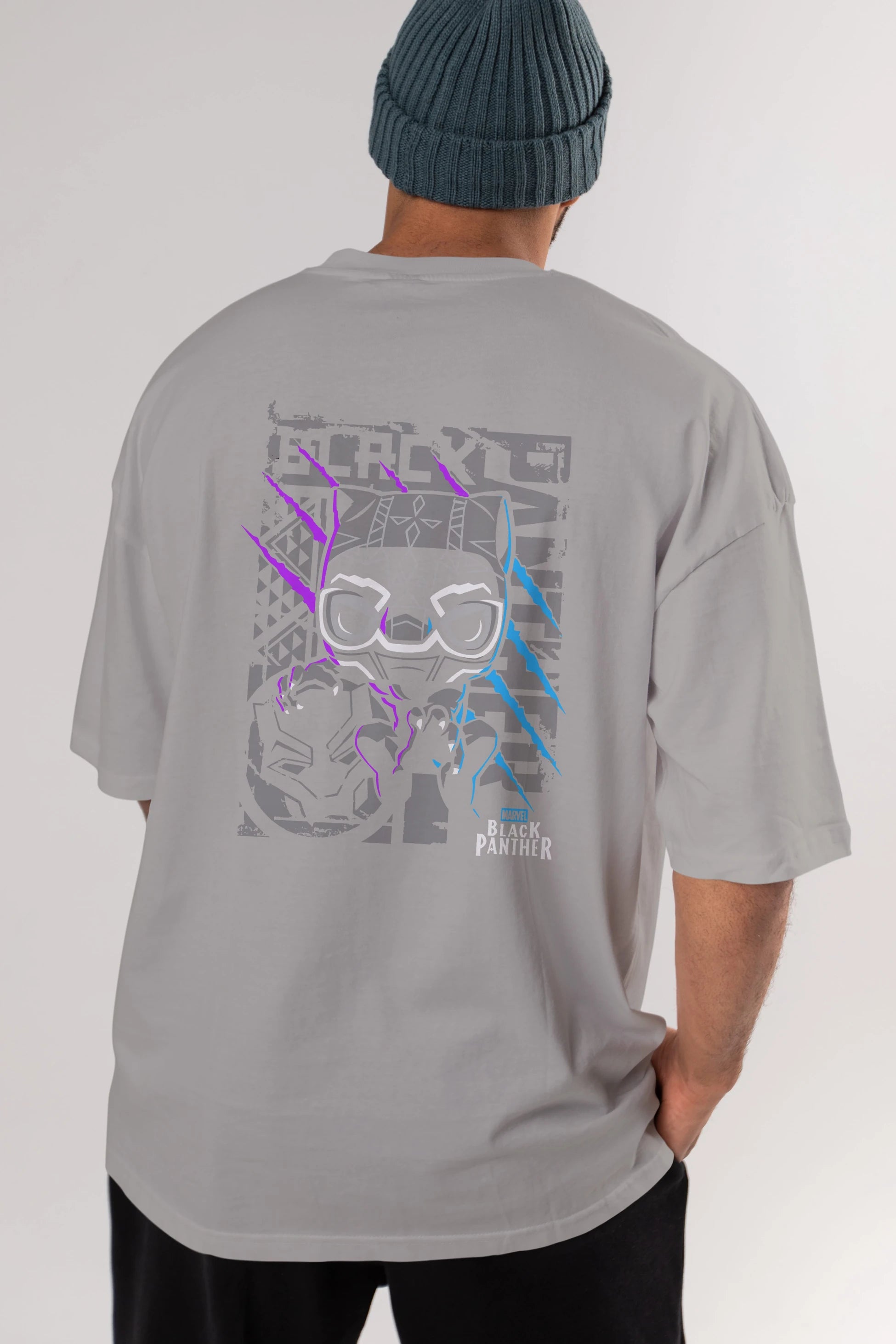 Black Panther Arka Baskılı Oversize t-shirt Erkek Kadın Unisex %100 Pamuk Bisiklet Yaka tişort