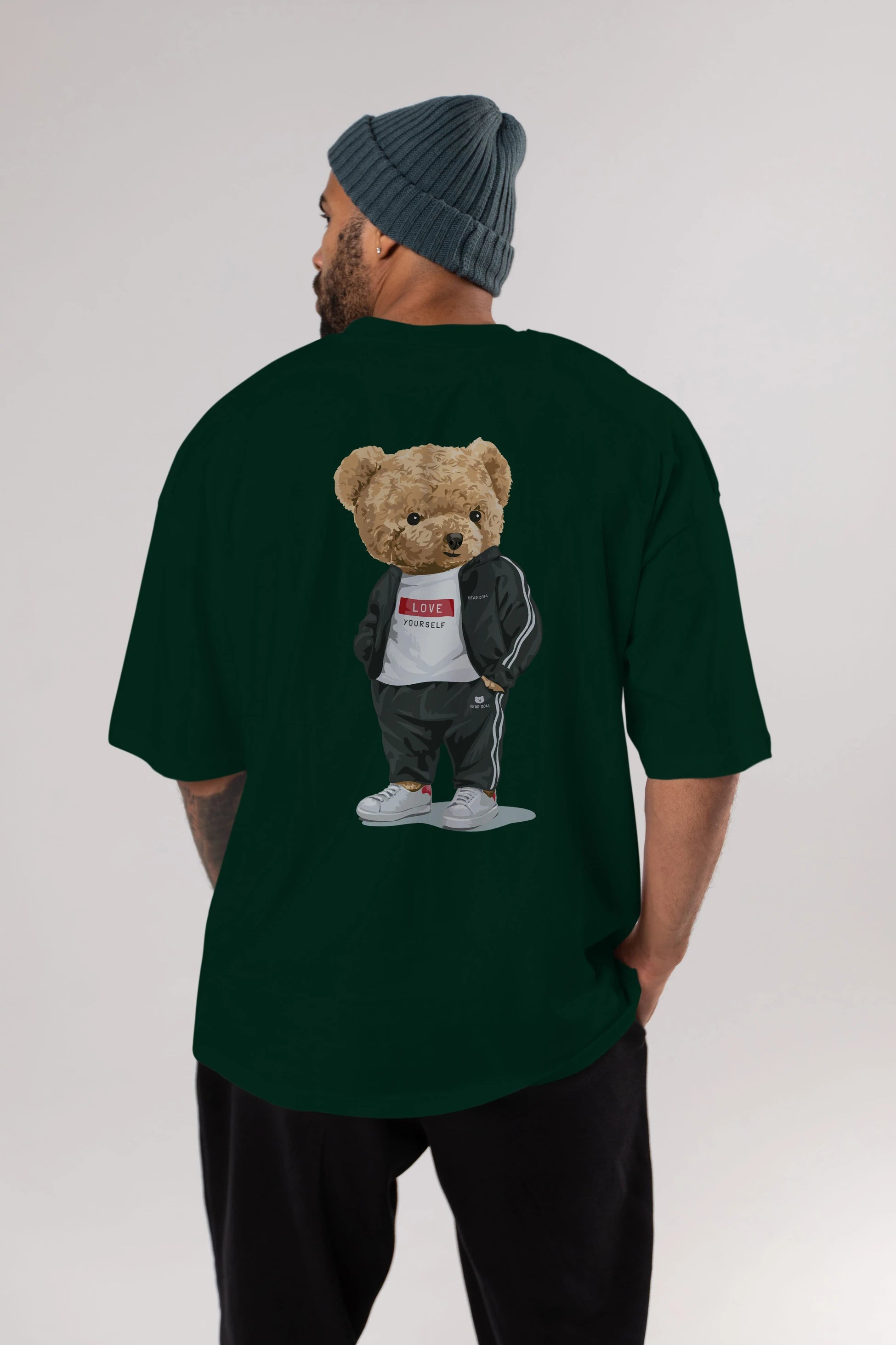 Teddy Bear Love Yourself Arka Baskılı Oversize t-shirt Erkek Kadın Unisex %100 Pamuk