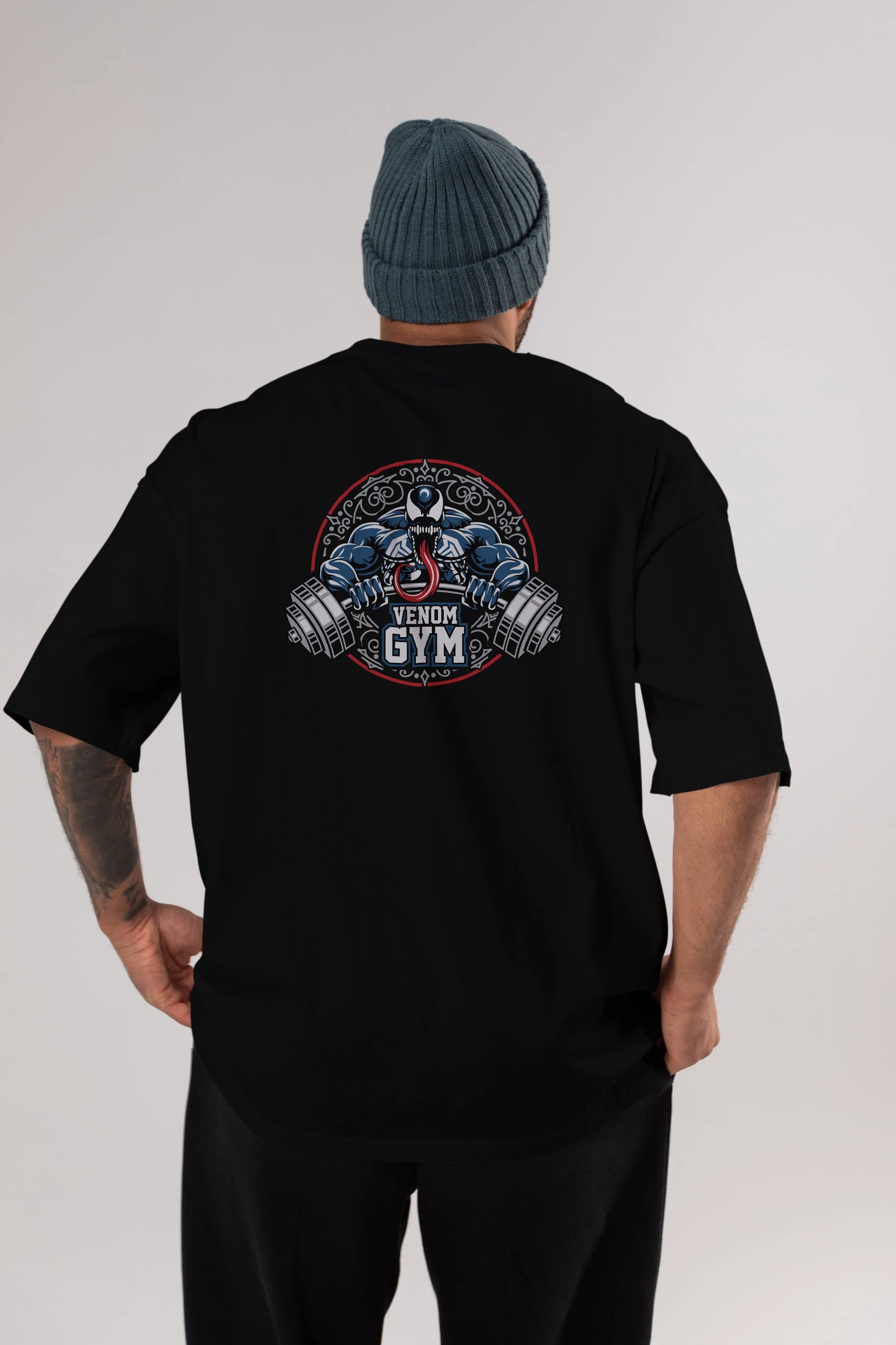 Venom GYM Arka Baskılı Oversize t-shirt Erkek Kadın Unisex %100 Pamuk Bisiklet Yaka tişort
