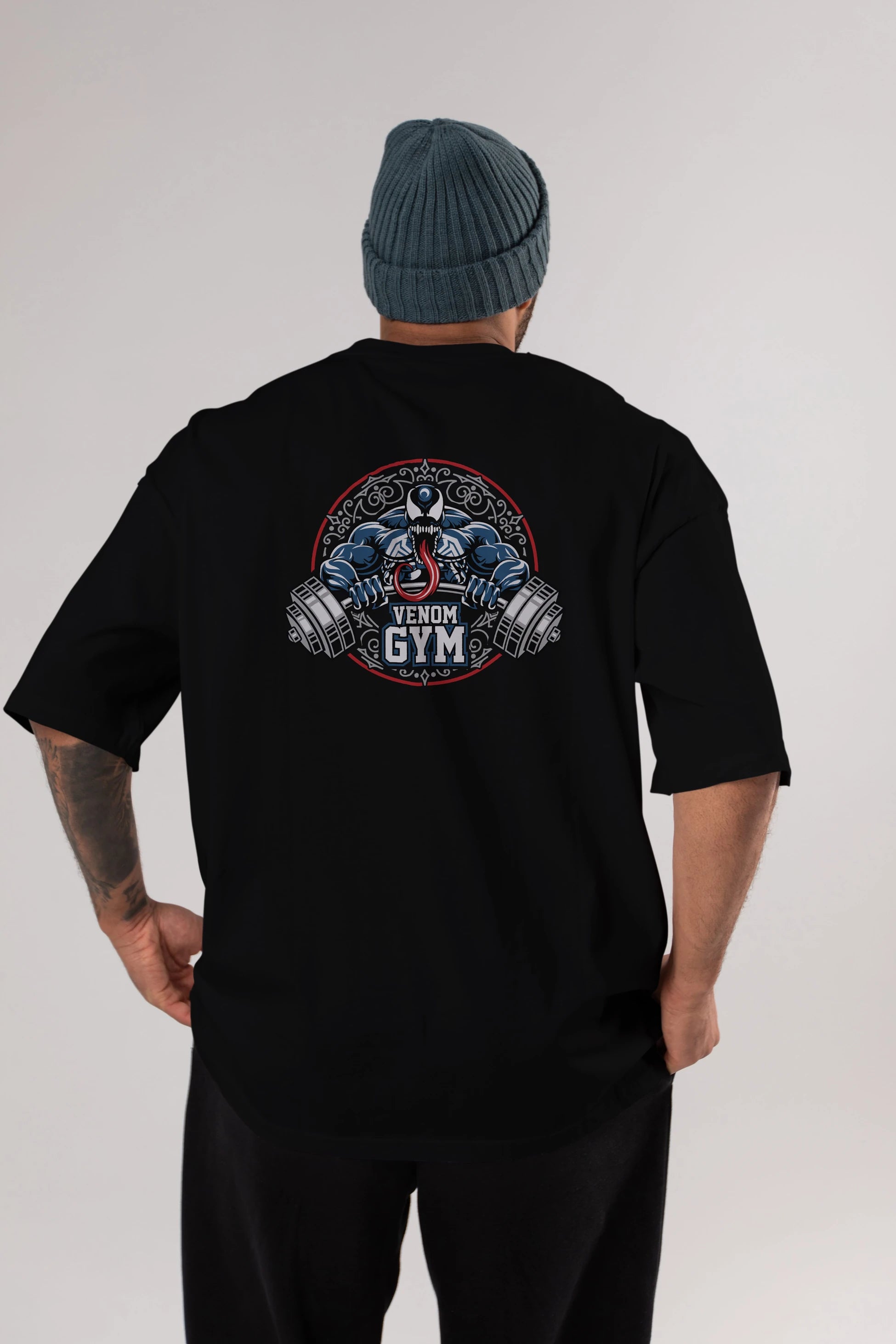 Venom GYM Arka Baskılı Oversize t-shirt Erkek Kadın Unisex %100 Pamuk Bisiklet Yaka tişort