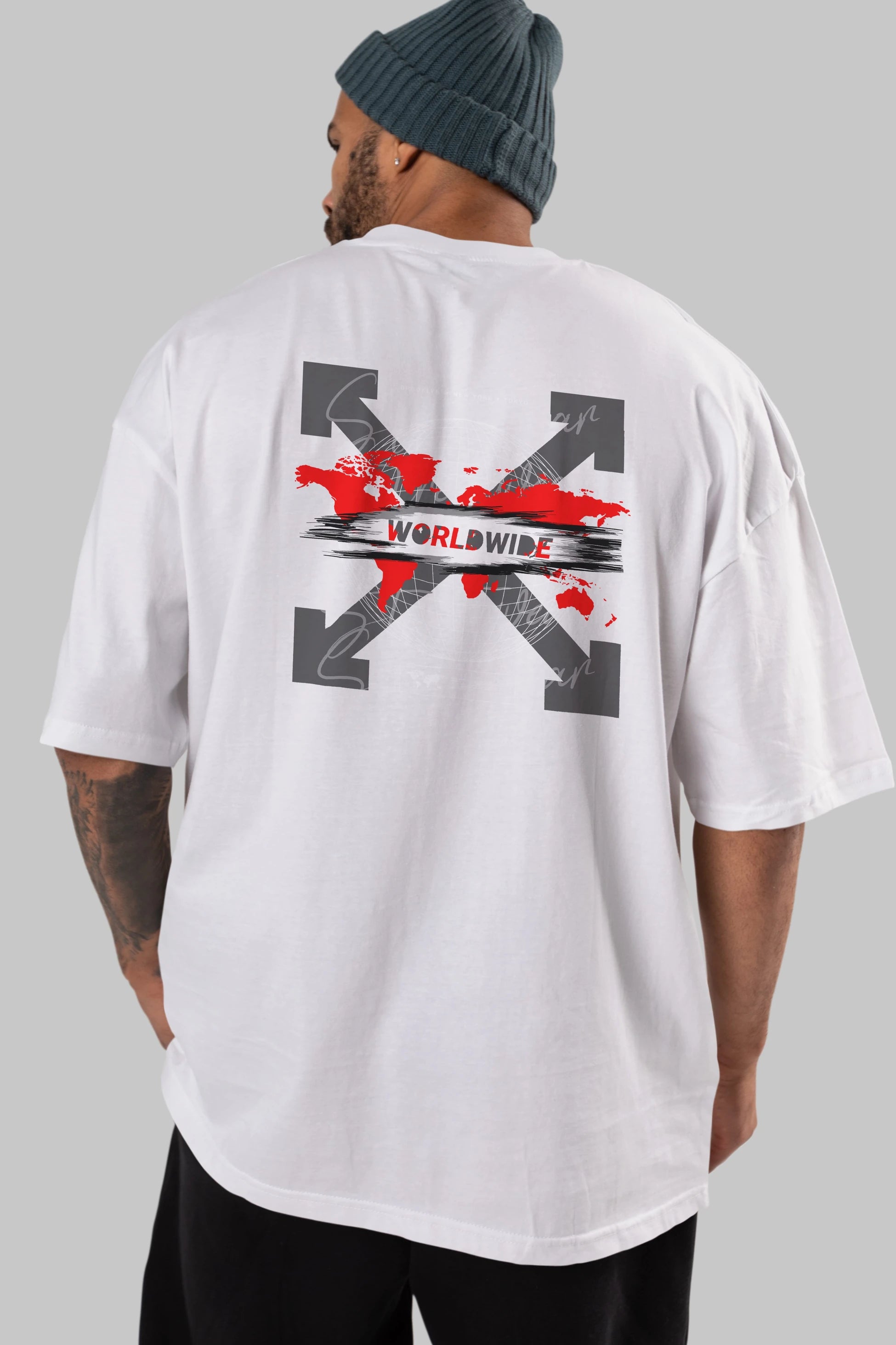 Worldwide Style Arka Baskılı Oversize t-shirt Erkek Kadın Unisex