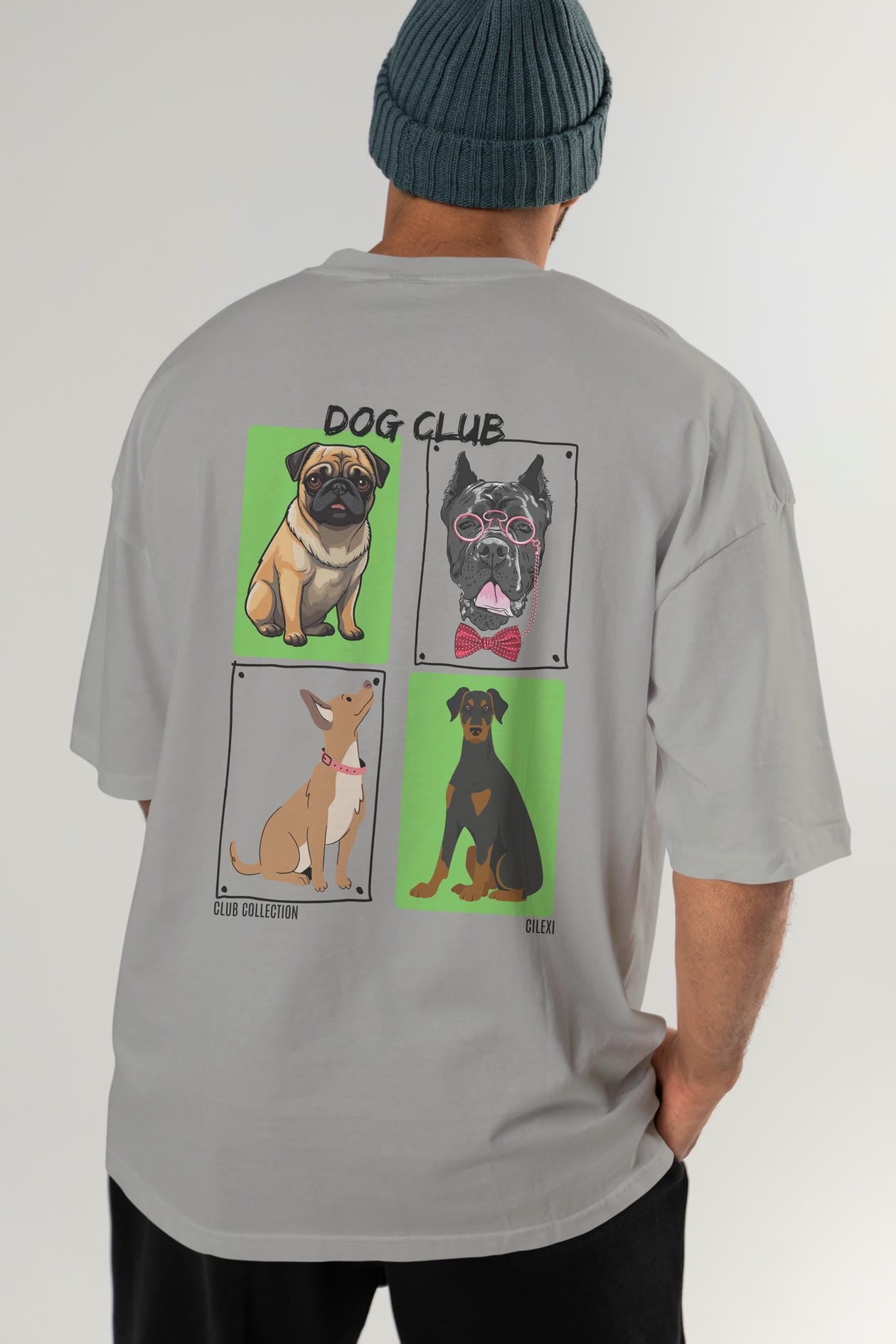 Dog Club Arka Baskılı Oversize t-shirt Erkek Kadın %100 Pamuk Bisiklet Yaka tişort