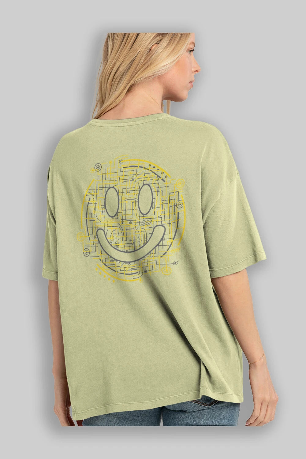 Electric Smiley Arka Baskılı Oversize t-shirt %100 pamuk Erkek Kadın Unisex